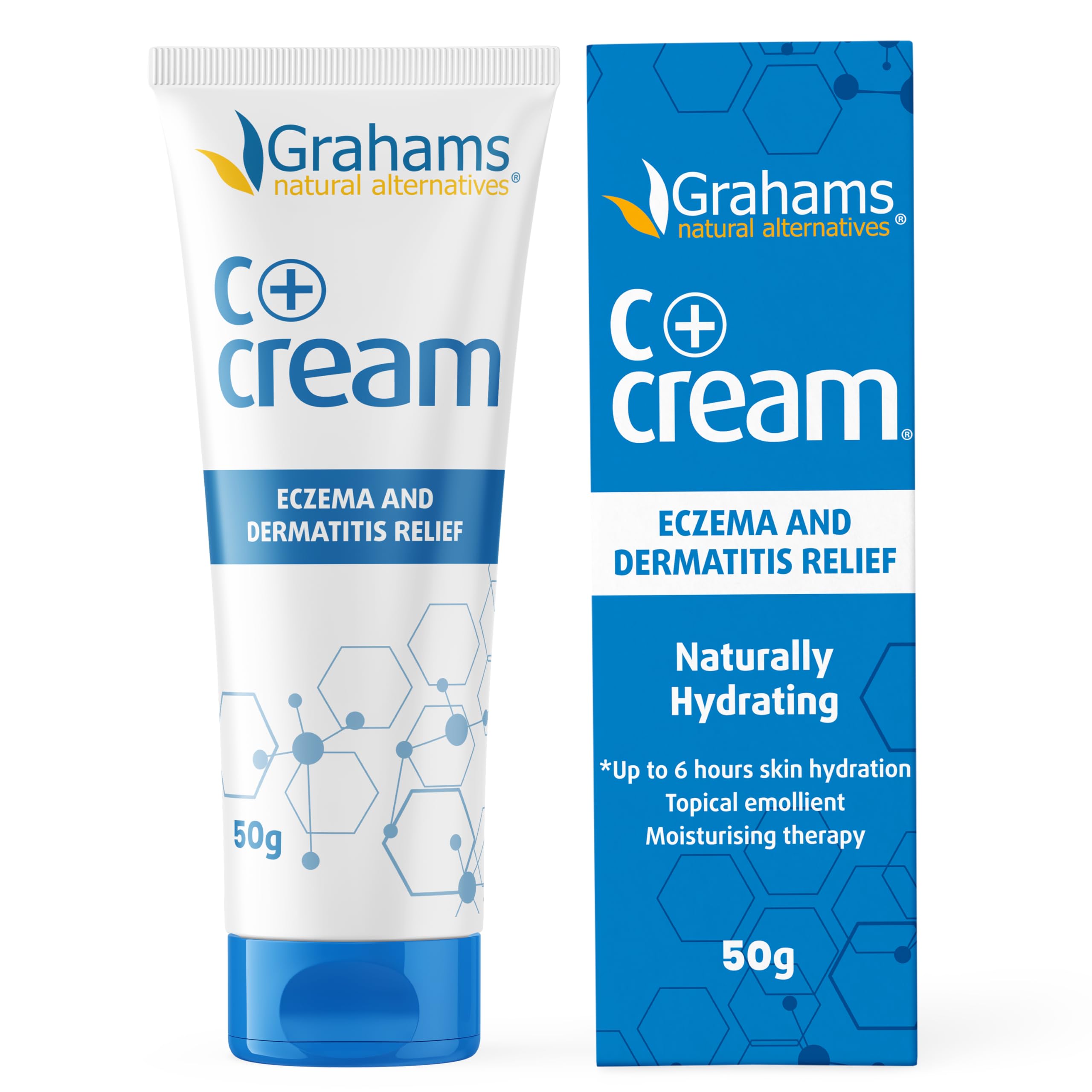 Grahams Natural C+ eczema cream bottle shows an all-natural formula for sensitive skin.