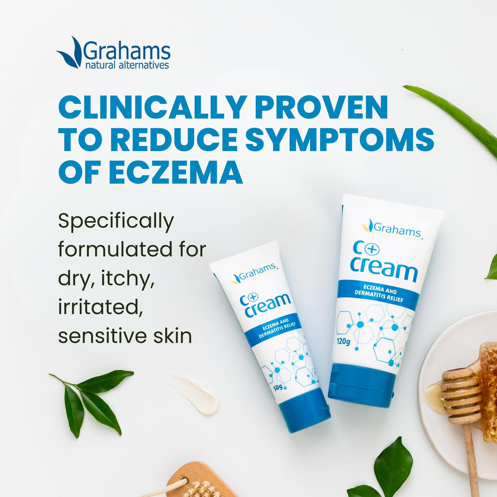Grahams Natural C+ eczema cream jar highlights compact packaging.