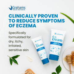 Grahams Natural C+ eczema cream jar highlights compact packaging.