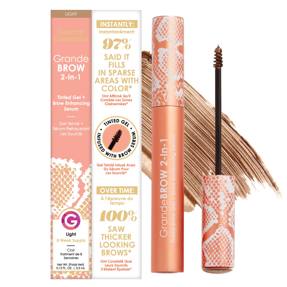 GrandeBROW 2-in-1 tinted gel bottle adds instant color and brow fullness