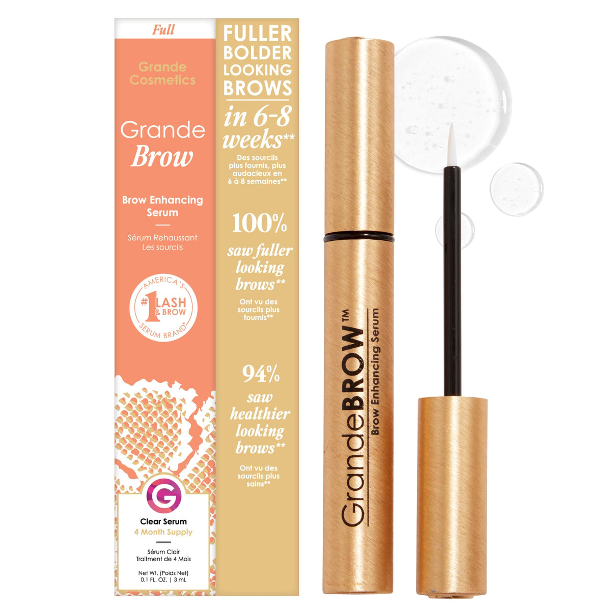 GrandeBROW serum bottle with soft-tip brush for daily brow conditioning