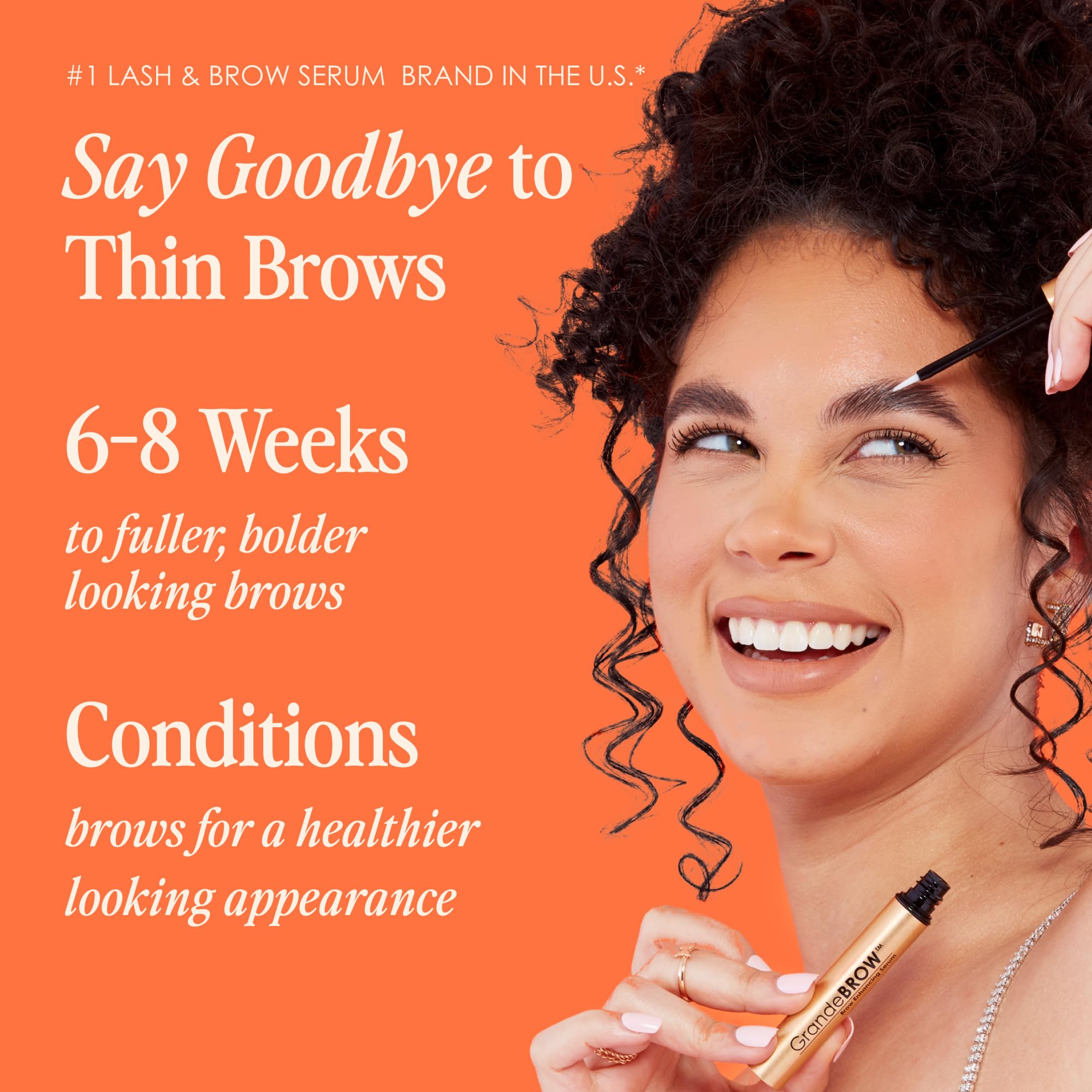 Texture close-up of GrandeBROW serum showing light, quick-absorbing formula