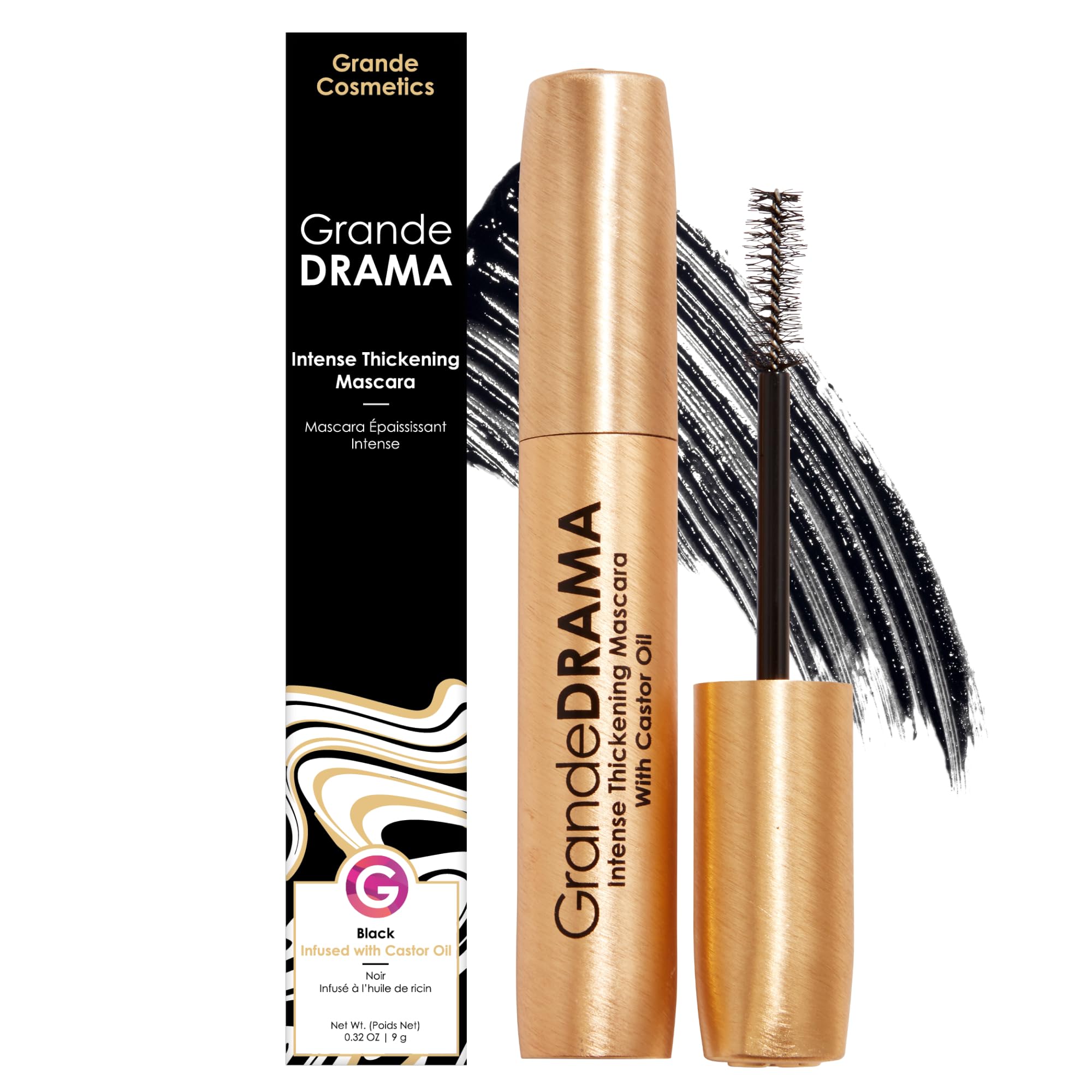 GrandeDRAMA wand close-up showing hourglass shape for defined lashes