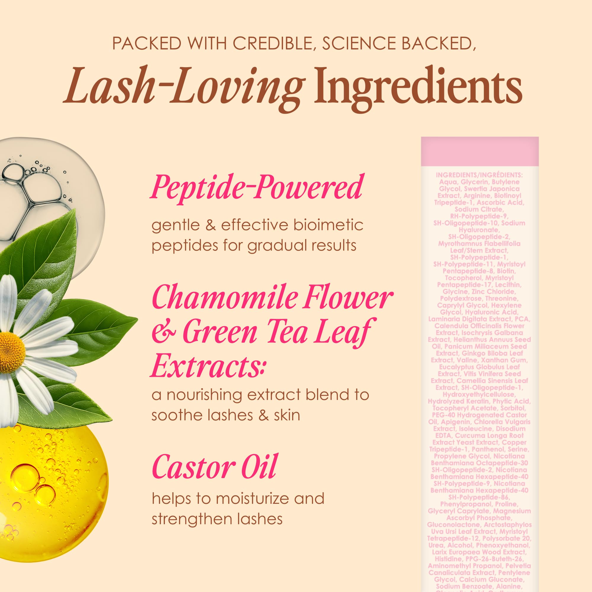 Grande Cosmetics label with ophthalmologist-tested and cruelty-free seal on GrandeLASH-Sensitive serum.