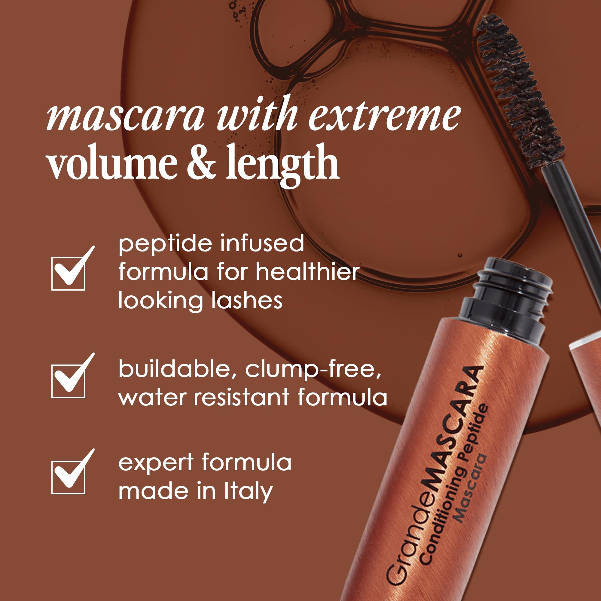 GrandeMASCARA peptide formula closeup emphasizes lash conditioning potential