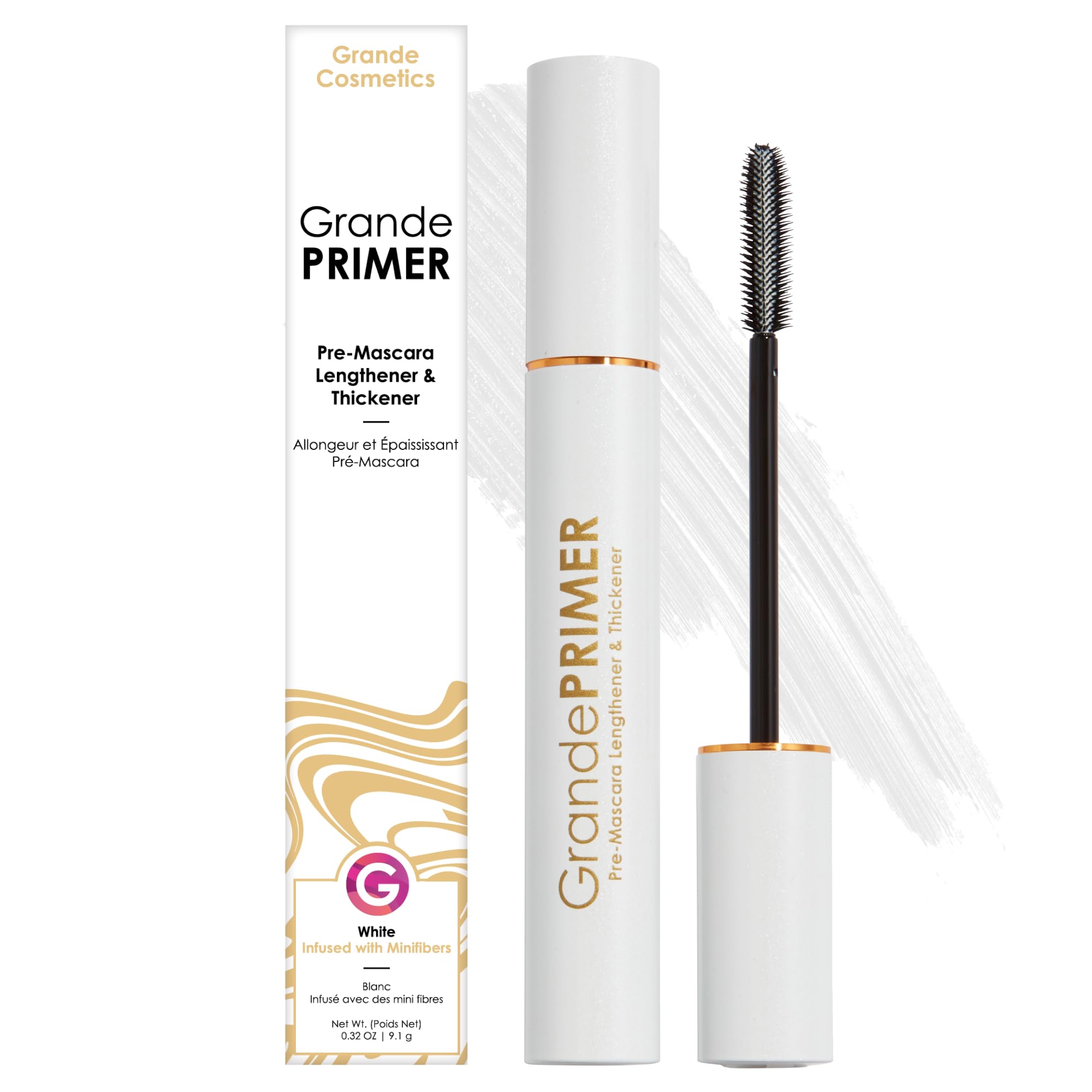 GrandePRIMER lash priming brush showing precise lash separation for a smooth mascara