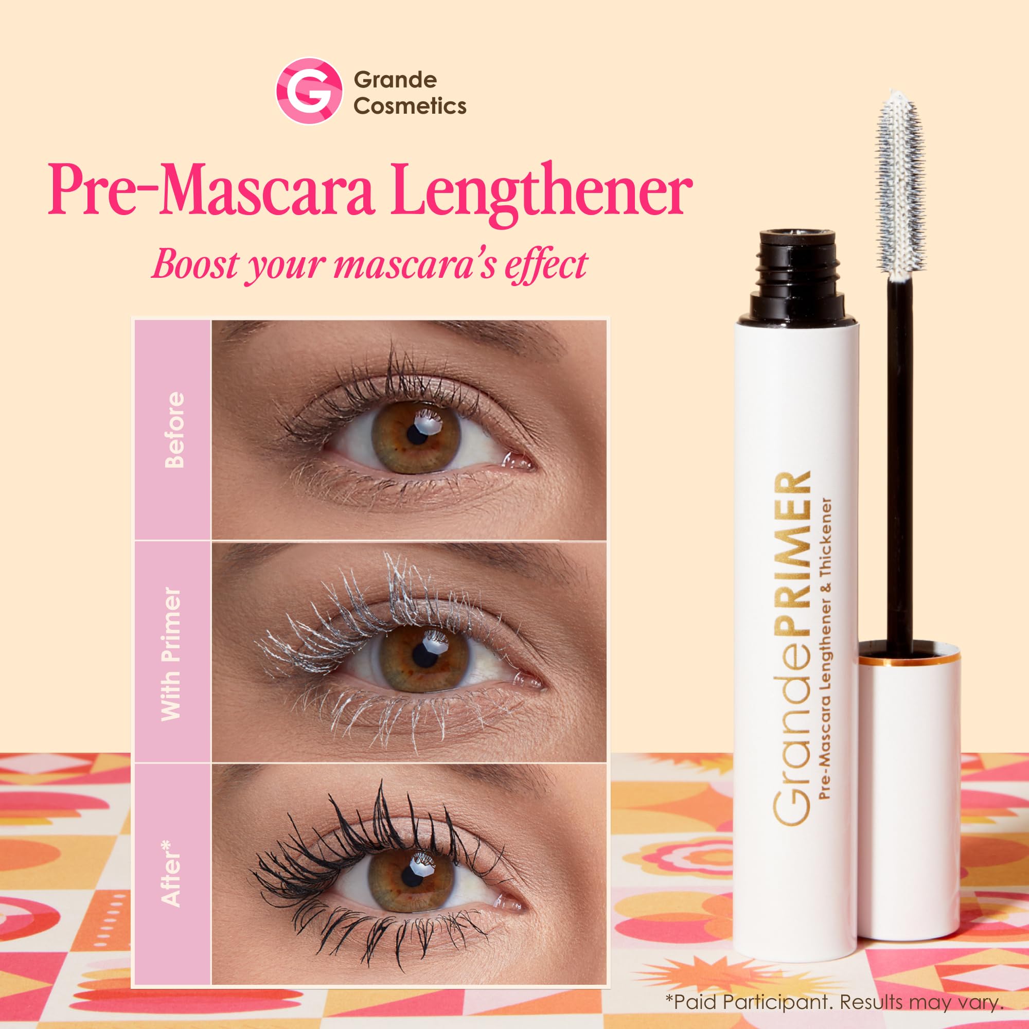 GrandePRIMER no-flake minifibers prep lashes for length before mascara