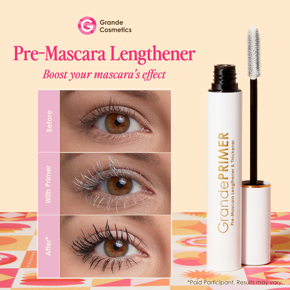 GrandePRIMER no-flake minifibers prep lashes for length before mascara