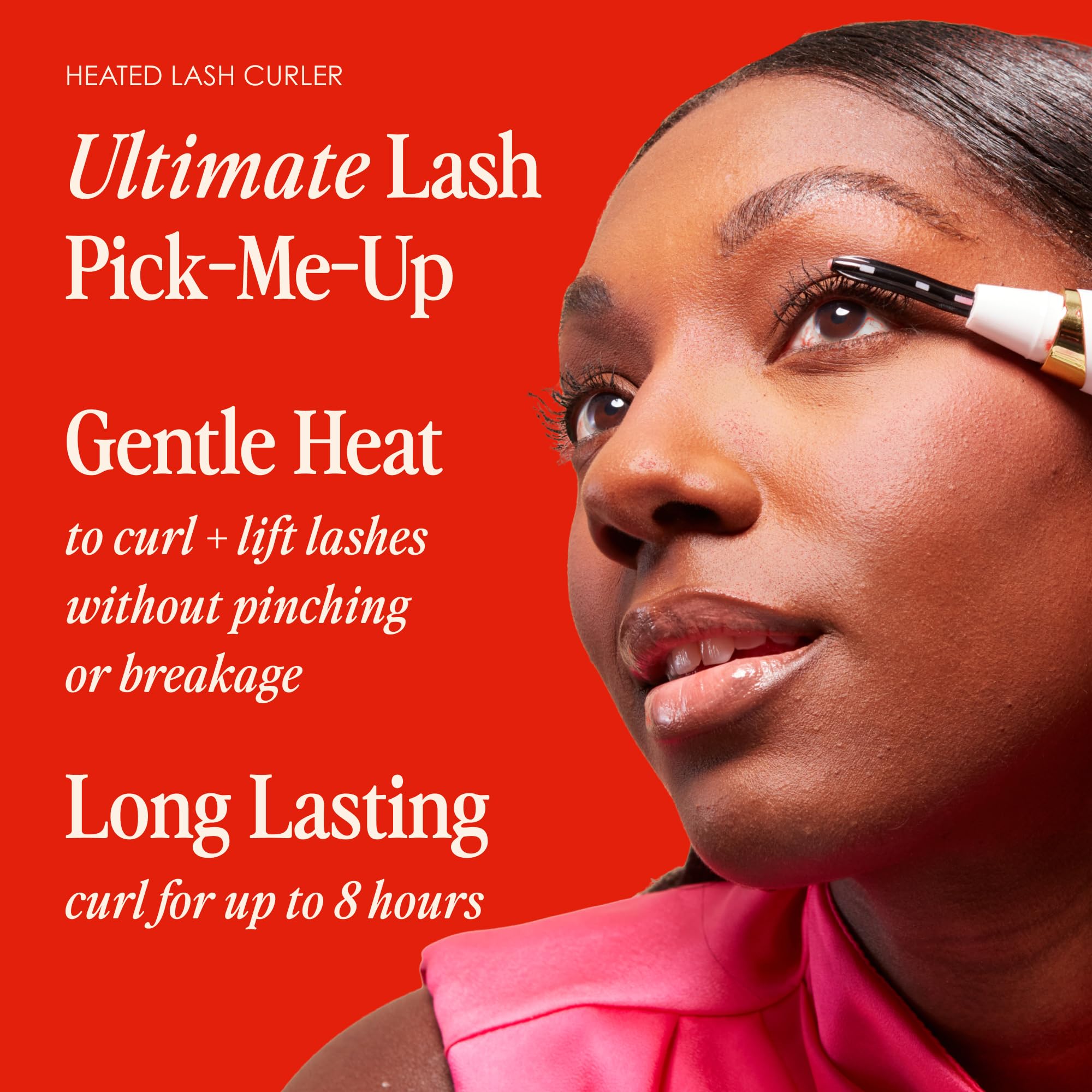 Grande Cosmetics Lash-Lift Heated Curler with two heat settings for customizable lift.