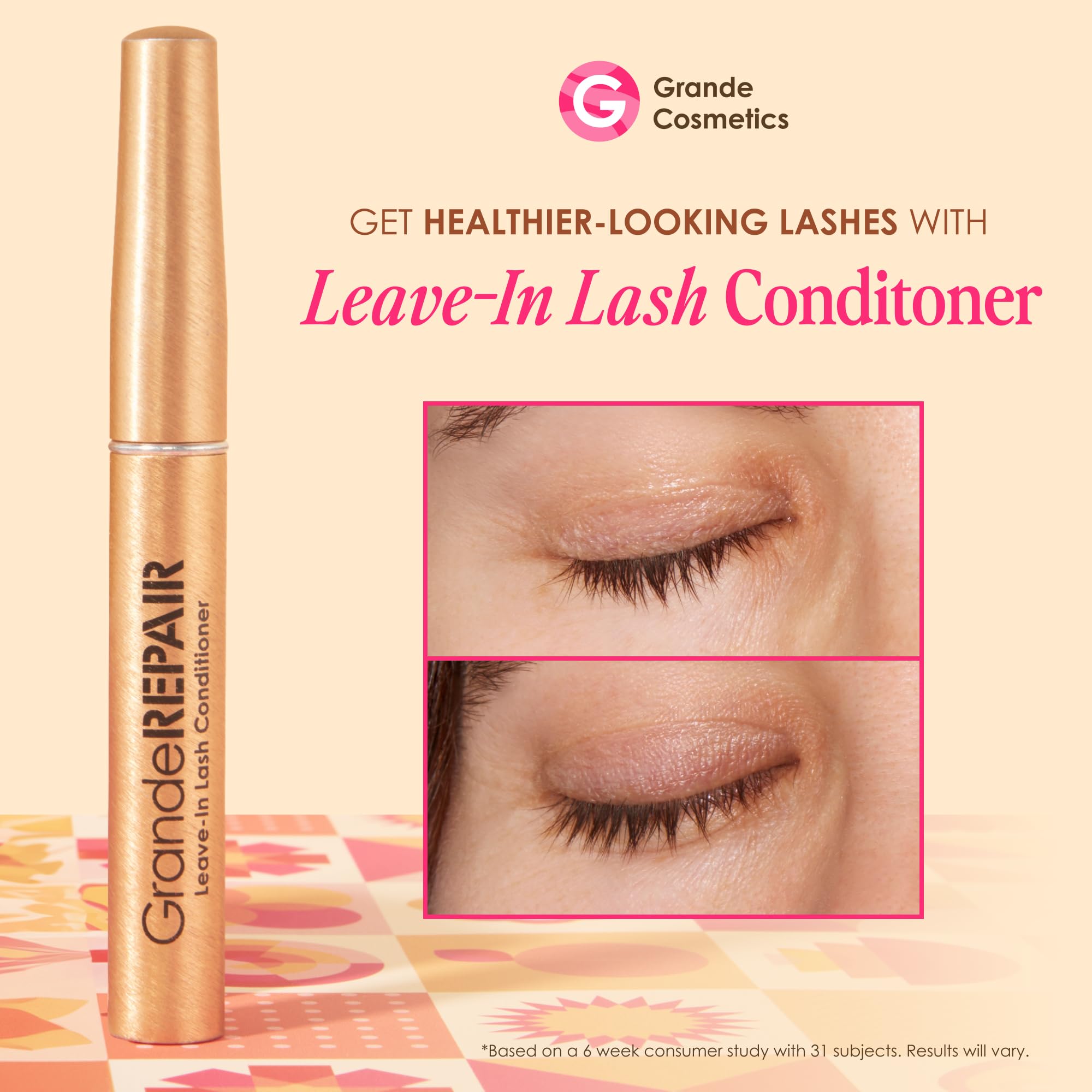 Close-up of Grande Cosmetics mini set for on-the-go lash and brow care