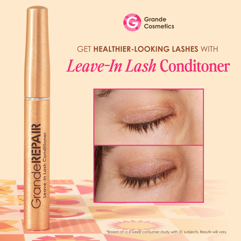 Close-up of Grande Cosmetics mini set for on-the-go lash and brow care
