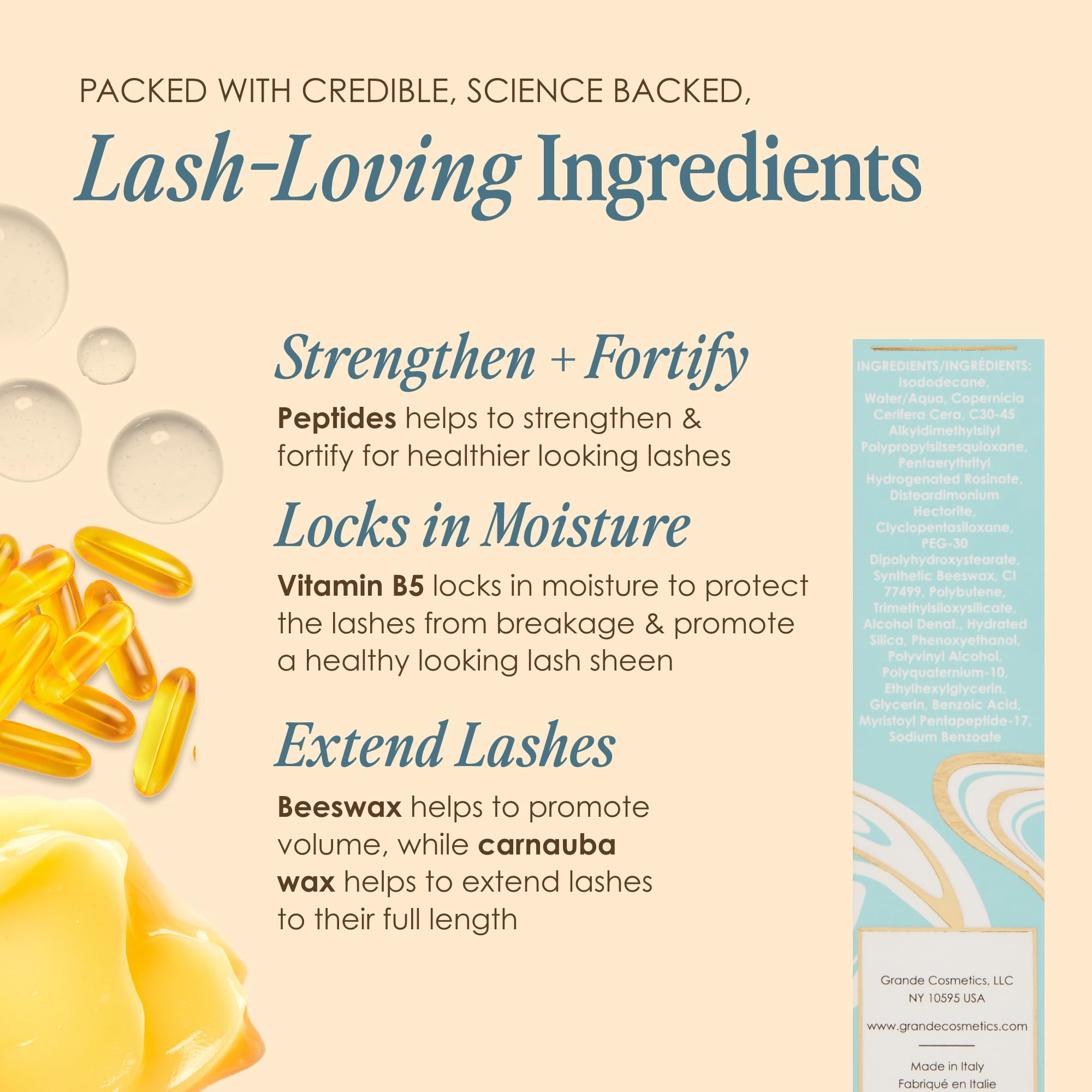 GrandeMASCARA waterproof Italian-made formula emphasizes premium lash care ingredients