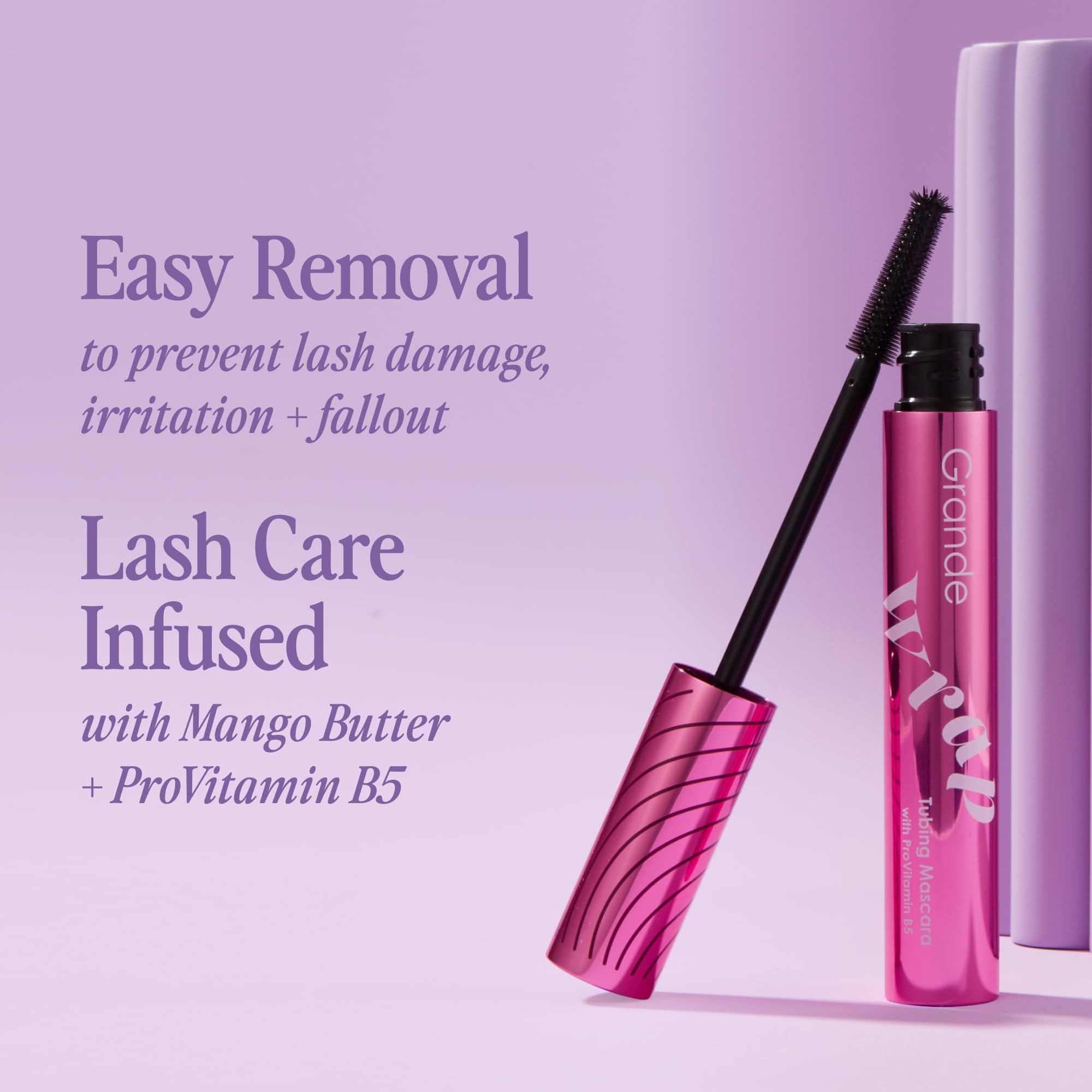 GrandeWRAP tubing around lashes close‑up demonstrates 360‑degree wrap