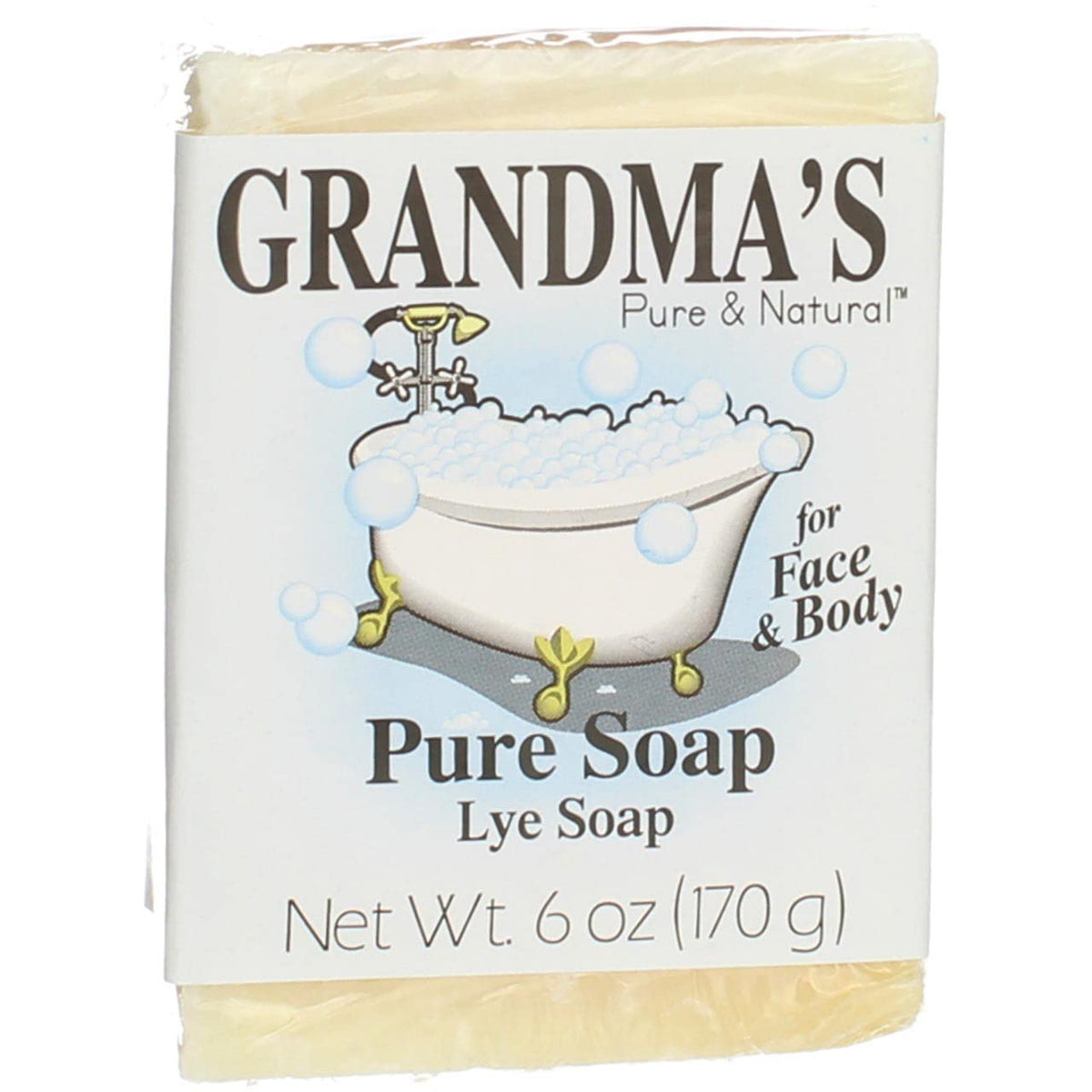 Grandma's Pure Lye Soap bar unscented close-up for sensitive skin cleansing.