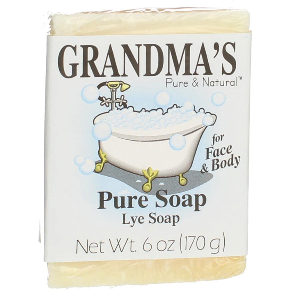 Grandma's Pure Lye Soap six-bar pack offers economical skin care.