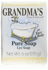 Grandma's Pure Lye Soap Bar barra sin aroma de 6 oz para cara y cuerpo, limpieza suave