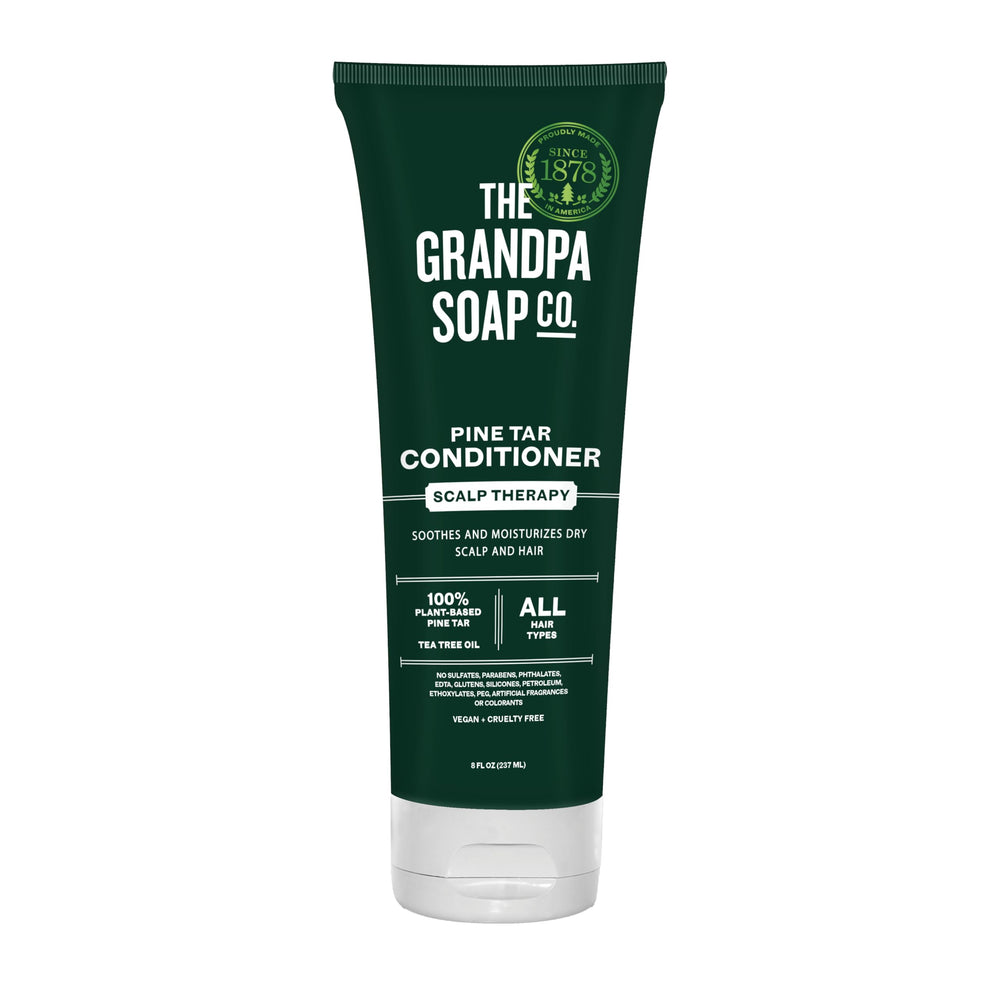 Condicionador Pine Tar de The Grandpa Soap Company, botella, hidrata cuero cabelludo.