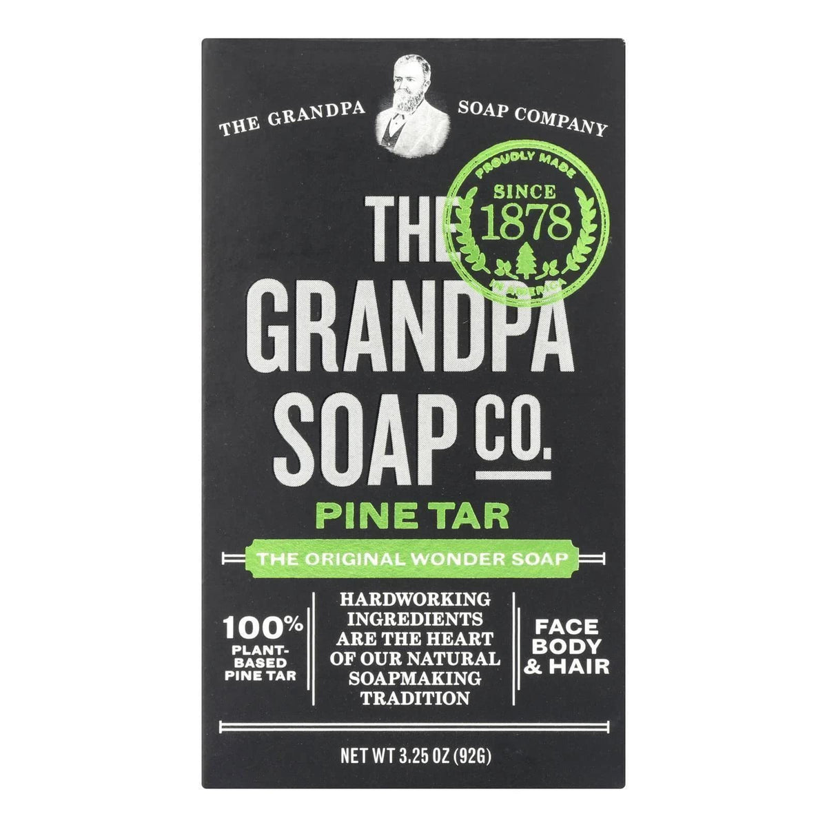 Grandpa's Pine Tar Soap bar front view for daily cleansing.