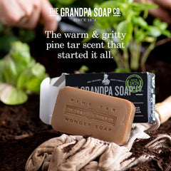 Grandpa's Pine Tar Soap ingredients close-up, highlighting natural origins for gentle daily washing.