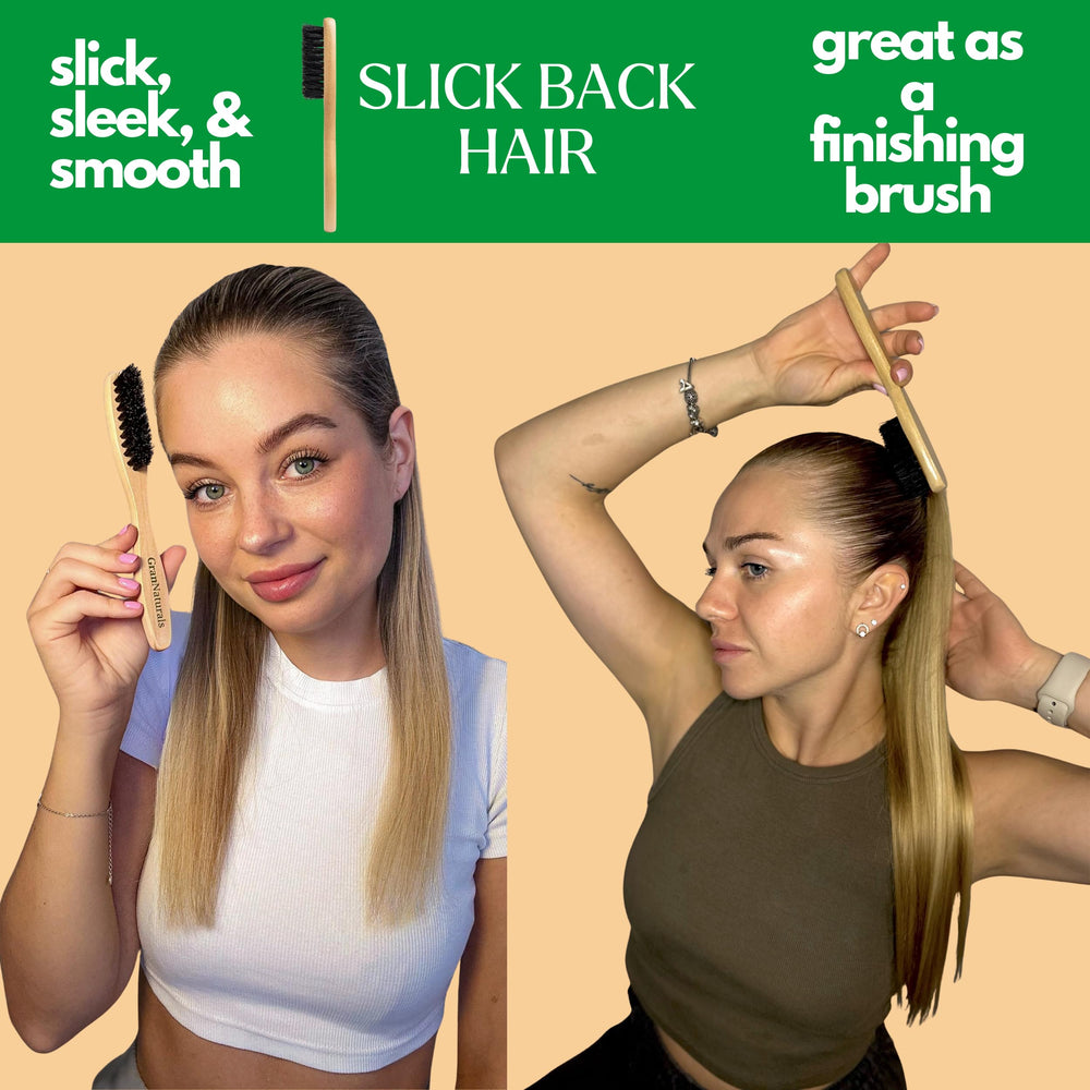 GranNaturals Baby Hair Smoothing Brush tames wisps at the hairline for a refined finish.
