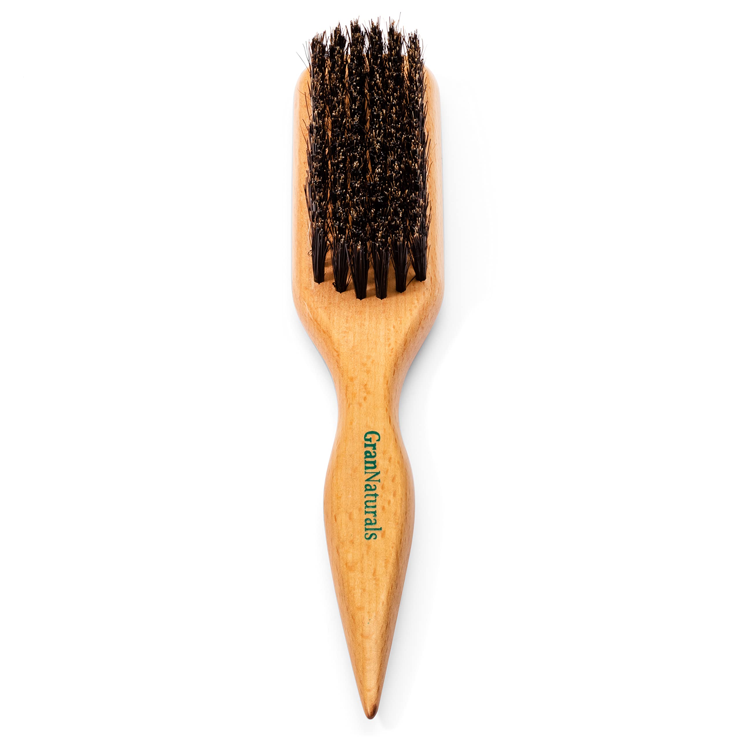 GranNaturals boar bristle slick back brush smooths hair for a sleek ponytail.