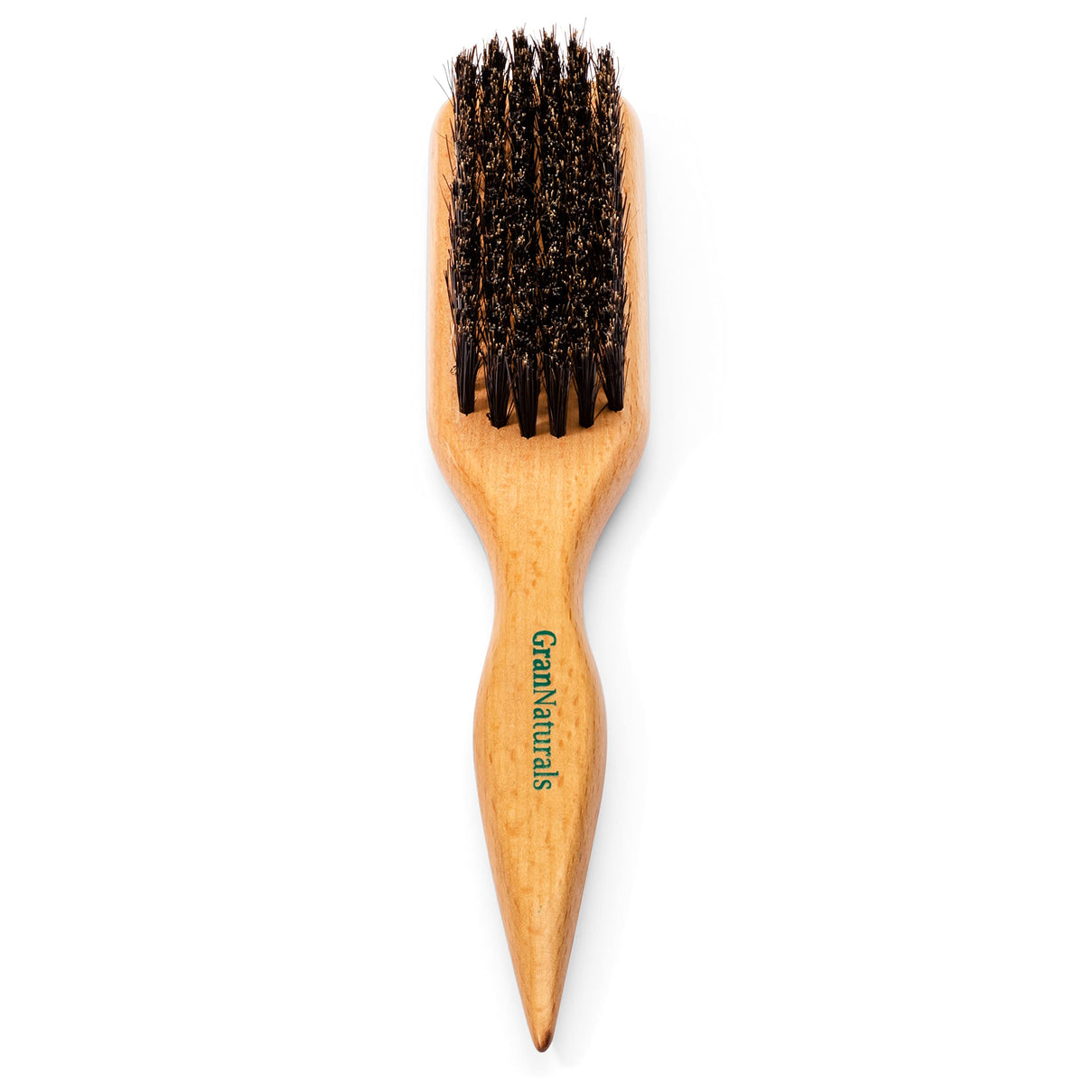GranNaturals boar bristle slick back brush smooths hair for a sleek ponytail.