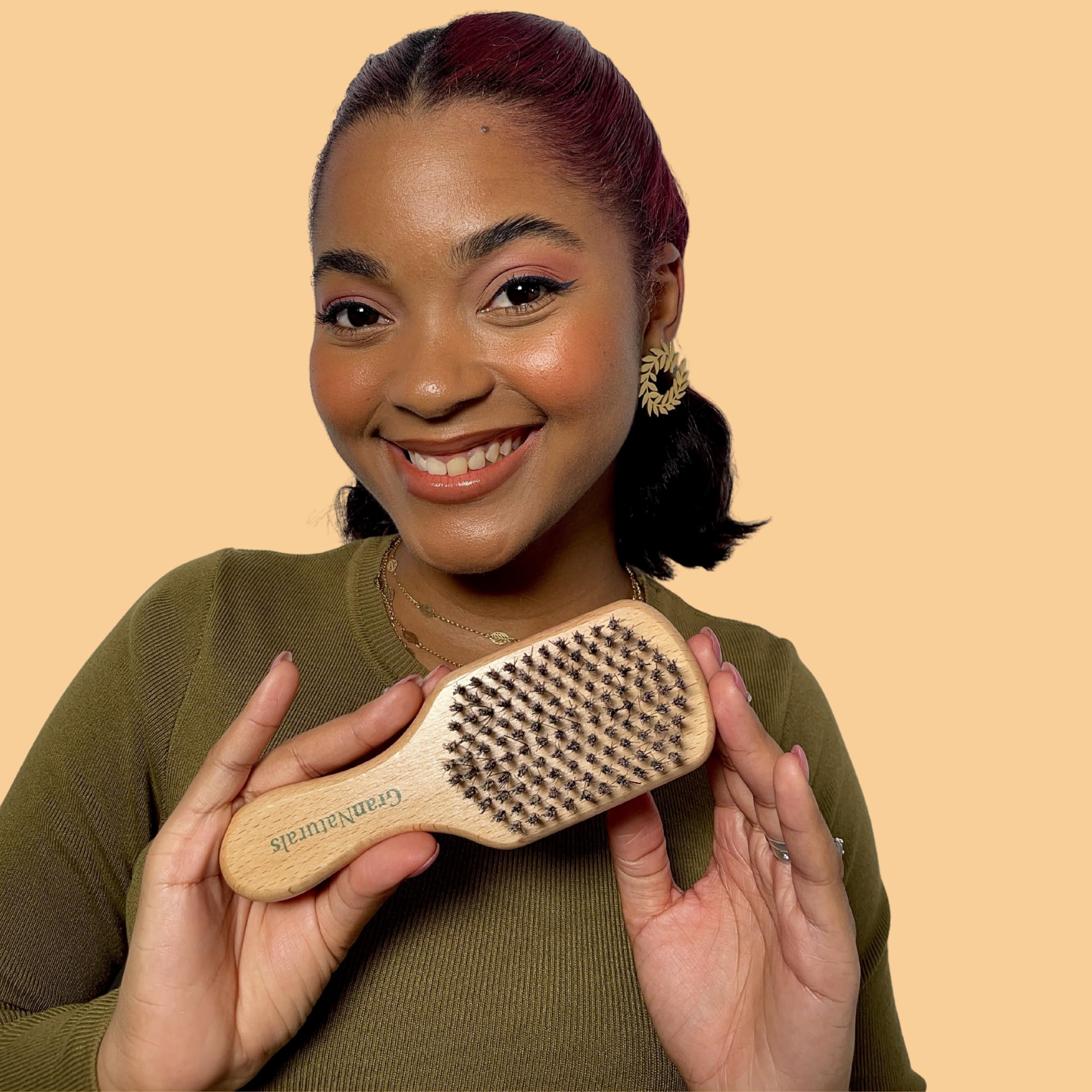 GranNaturals hard bristle brush aids beard edging and edge control.