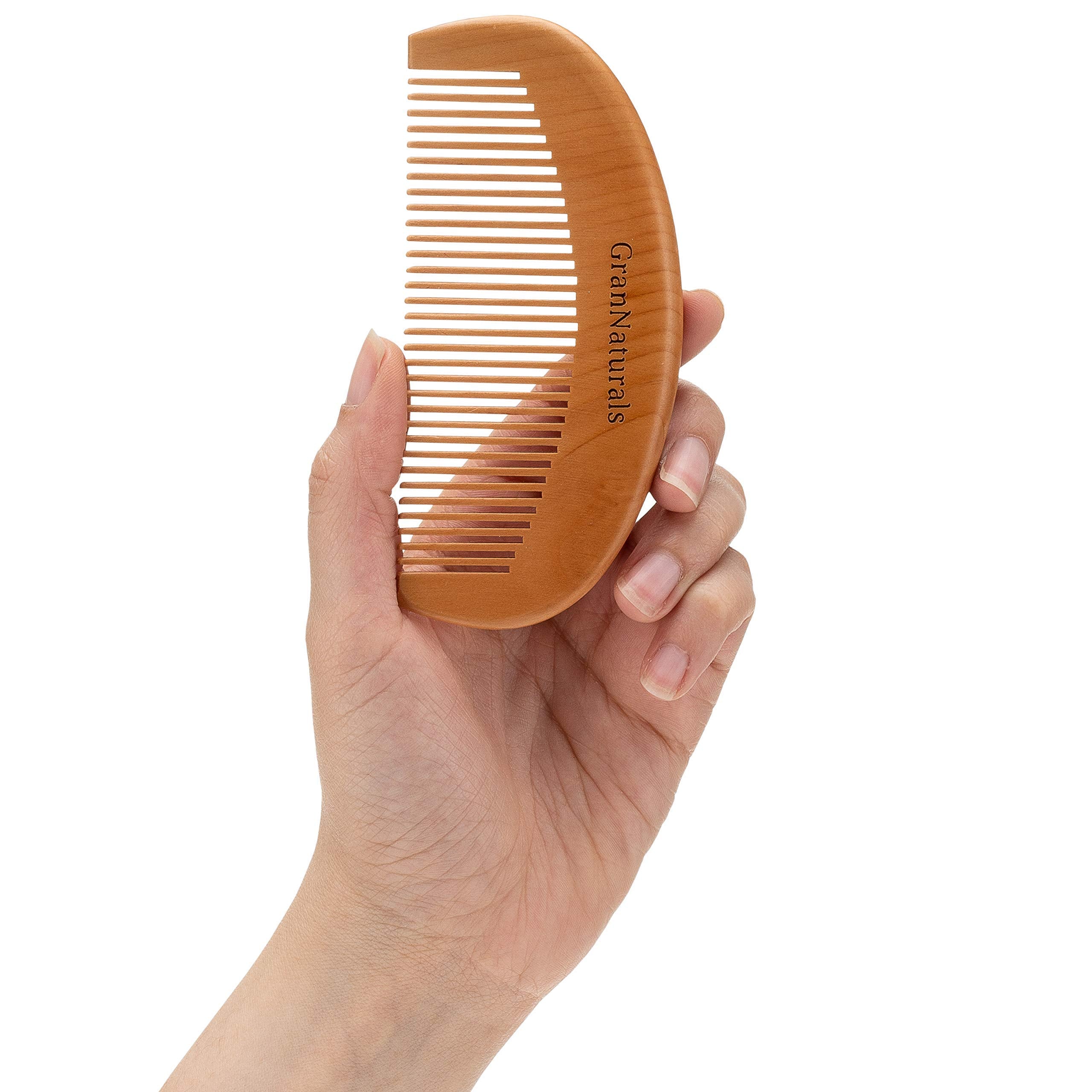 GranNaturals wooden comb for straight or curly hair detangling without excess pulling.