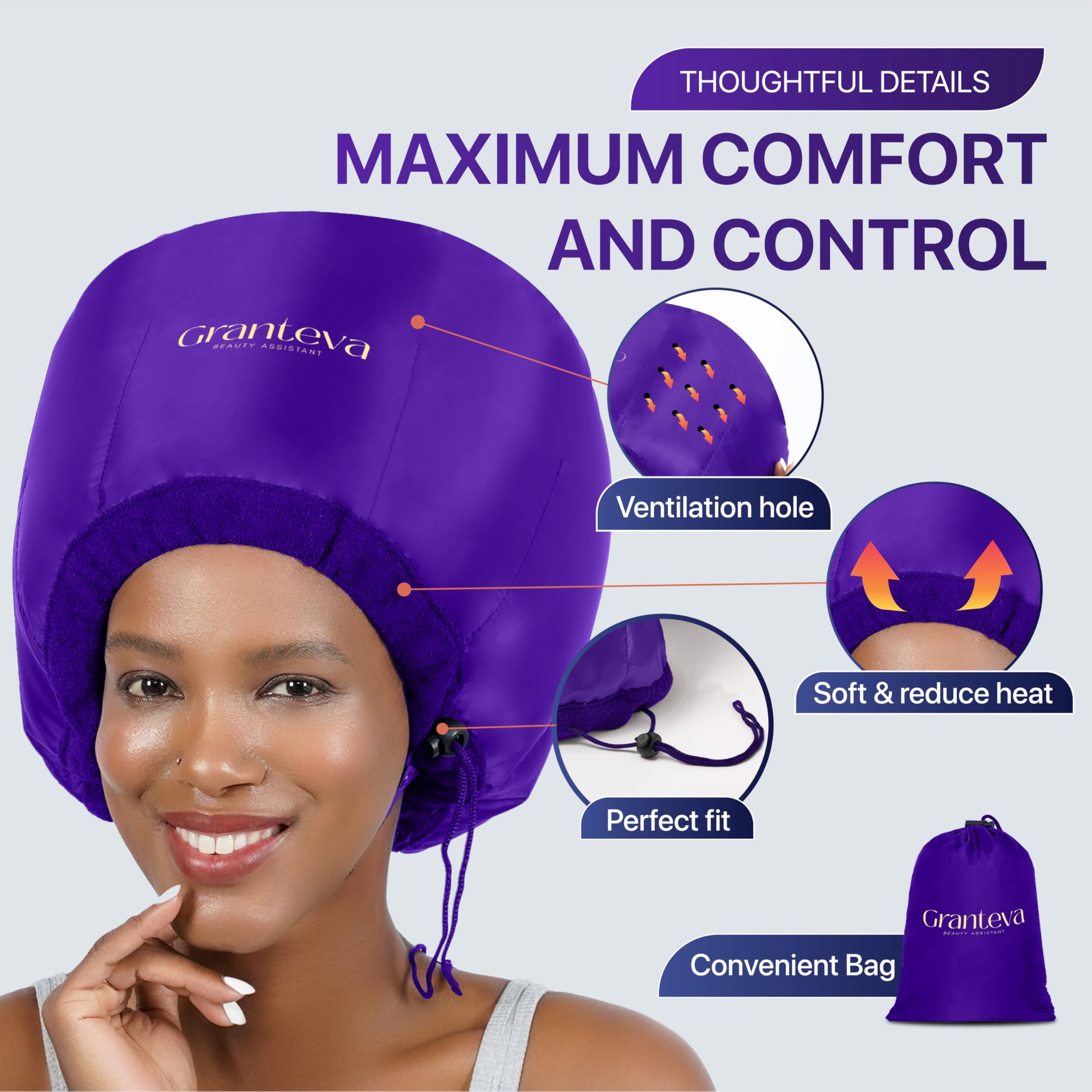 Granteva diffuser cap for curly hair satin finish improves drying airflow.