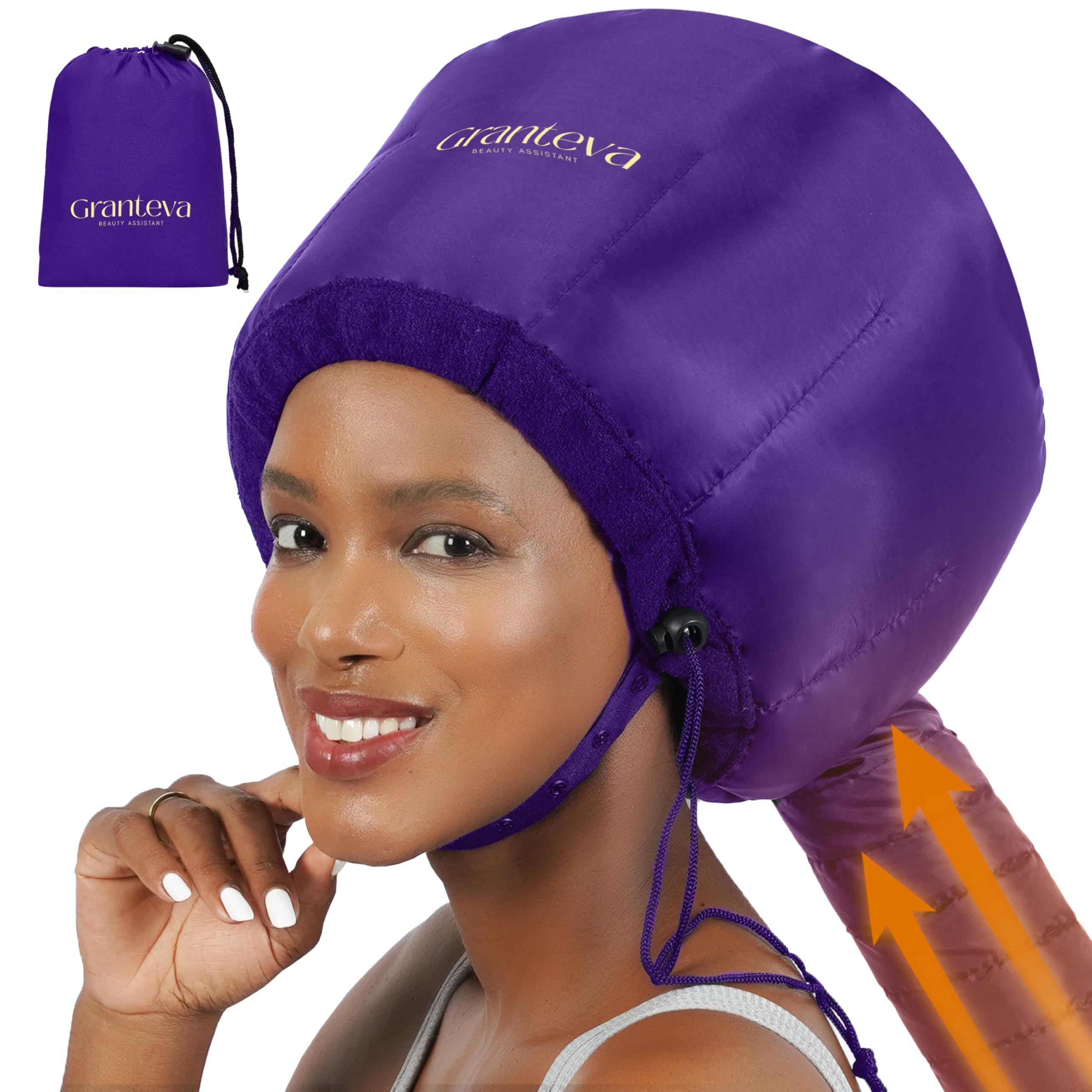 Granteva bonnet hair dryer attachment with integrated headband enables hands-free drying.