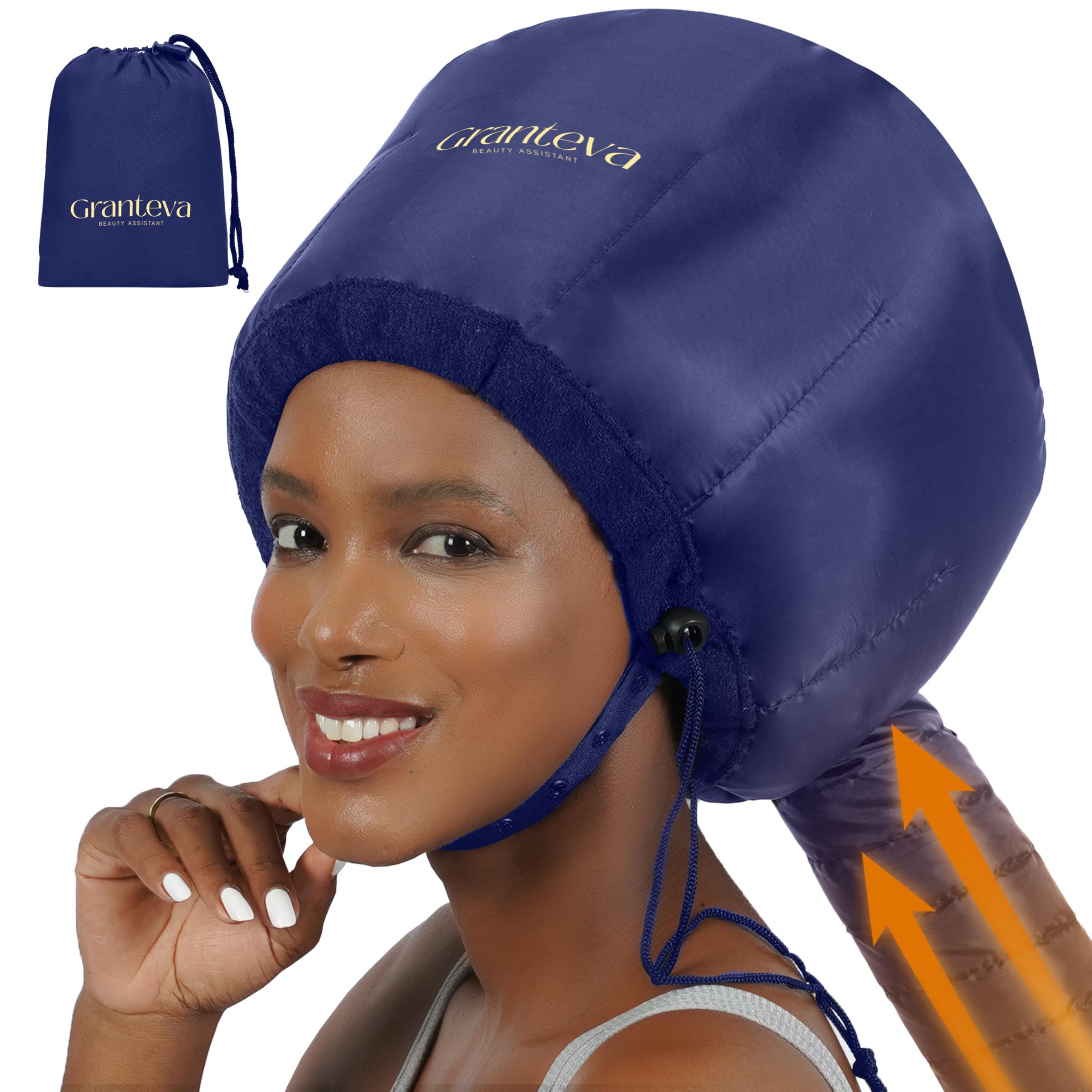 Granteva hair dryer bonnet attachment encircling the head for even, efficient drying