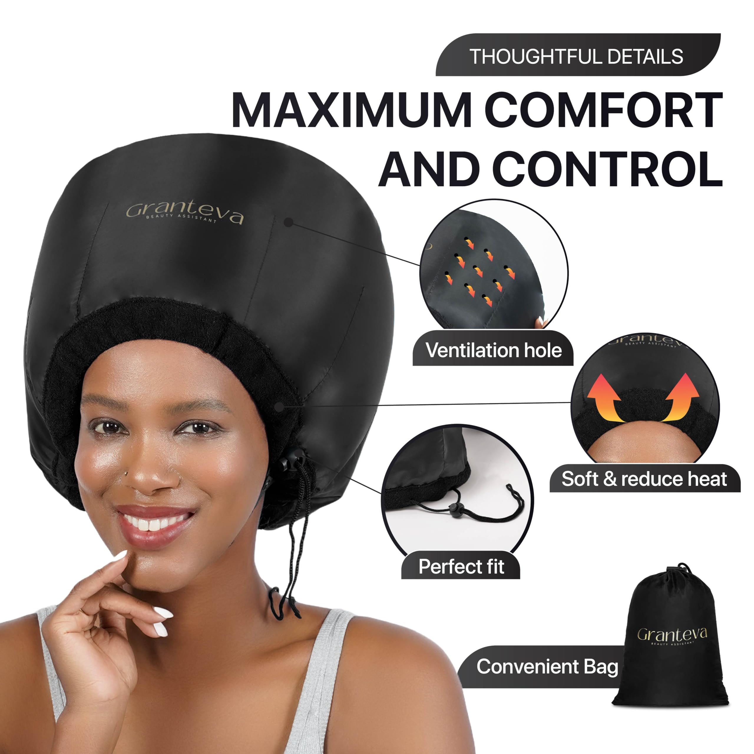 Granteva integrated headband diffuser cap for comfortable deep conditioning sessions