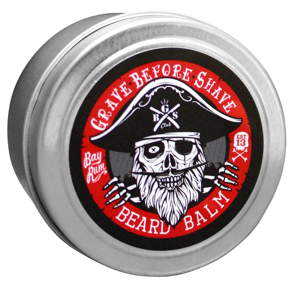 Grave Before Shave Bay Rum Beard Balm tin conditions and tames facial hair.
