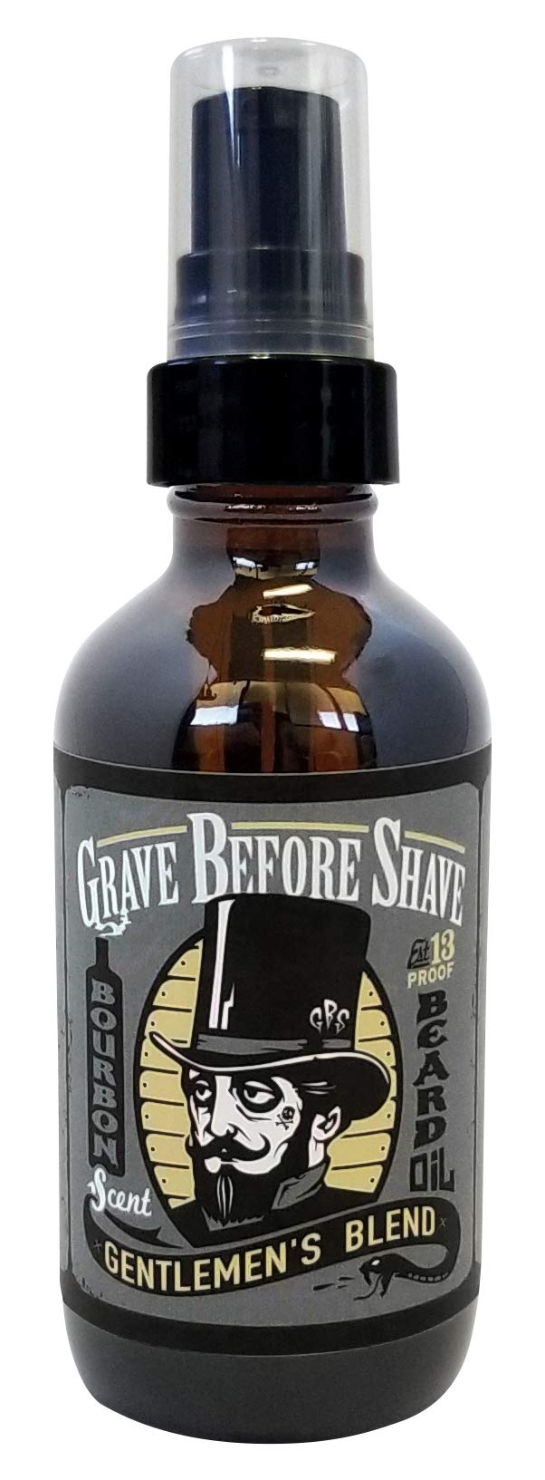 Grave Before Shave 4oz bottle of beard oil with bourbon-sandalwood scent for grooming.