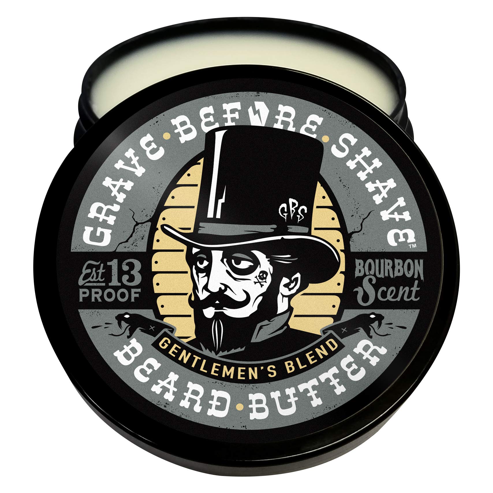 Grave Before Shave Gentlemens Blend beard butter sandalwood bourbon scent for refined grooming.