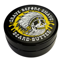 Grave Before Shave Teakwood Beard Butter packaging highlighting the 4 oz jar and design