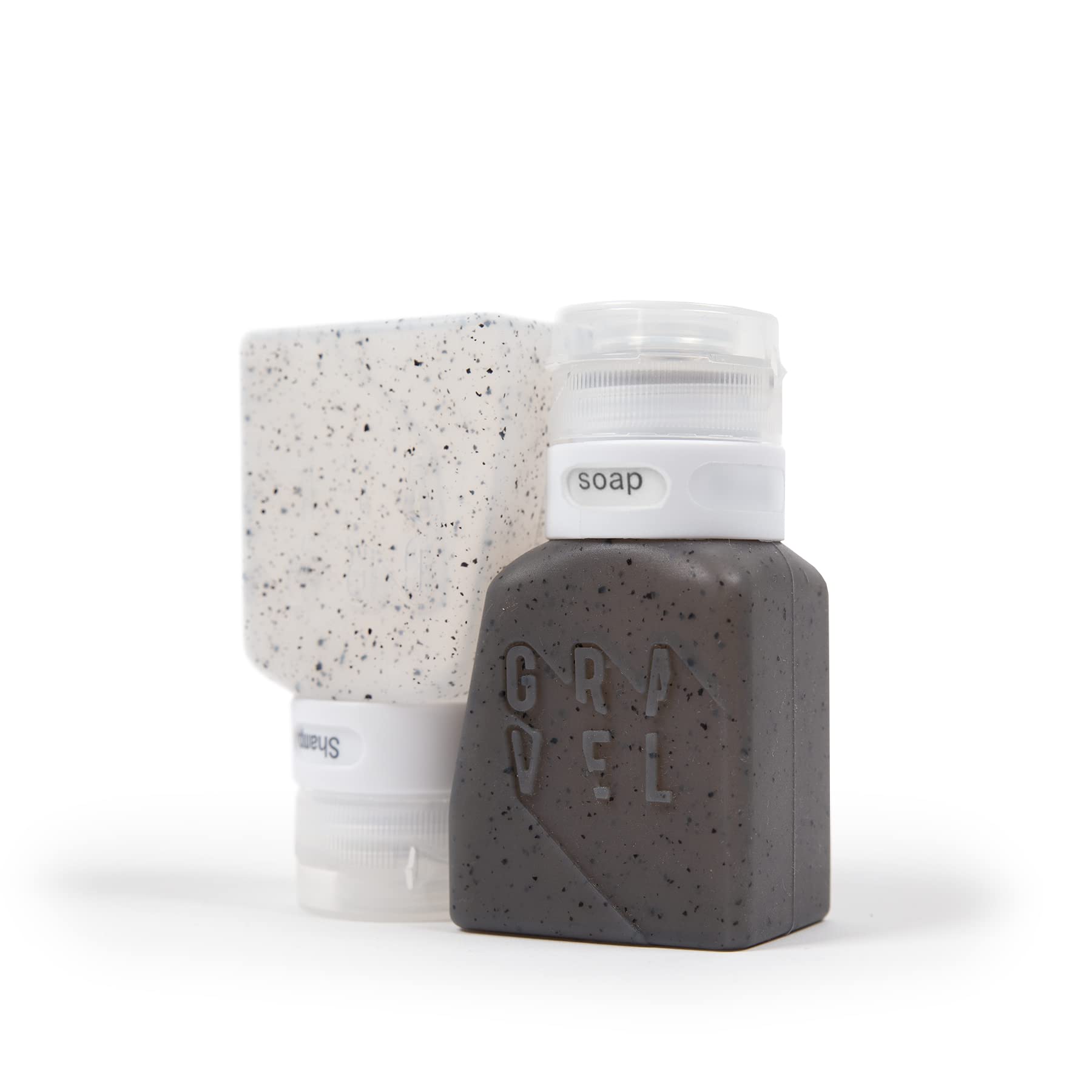 Gravel silicone travel bottles cap close-up showing leakproof seal for safe carry-on use