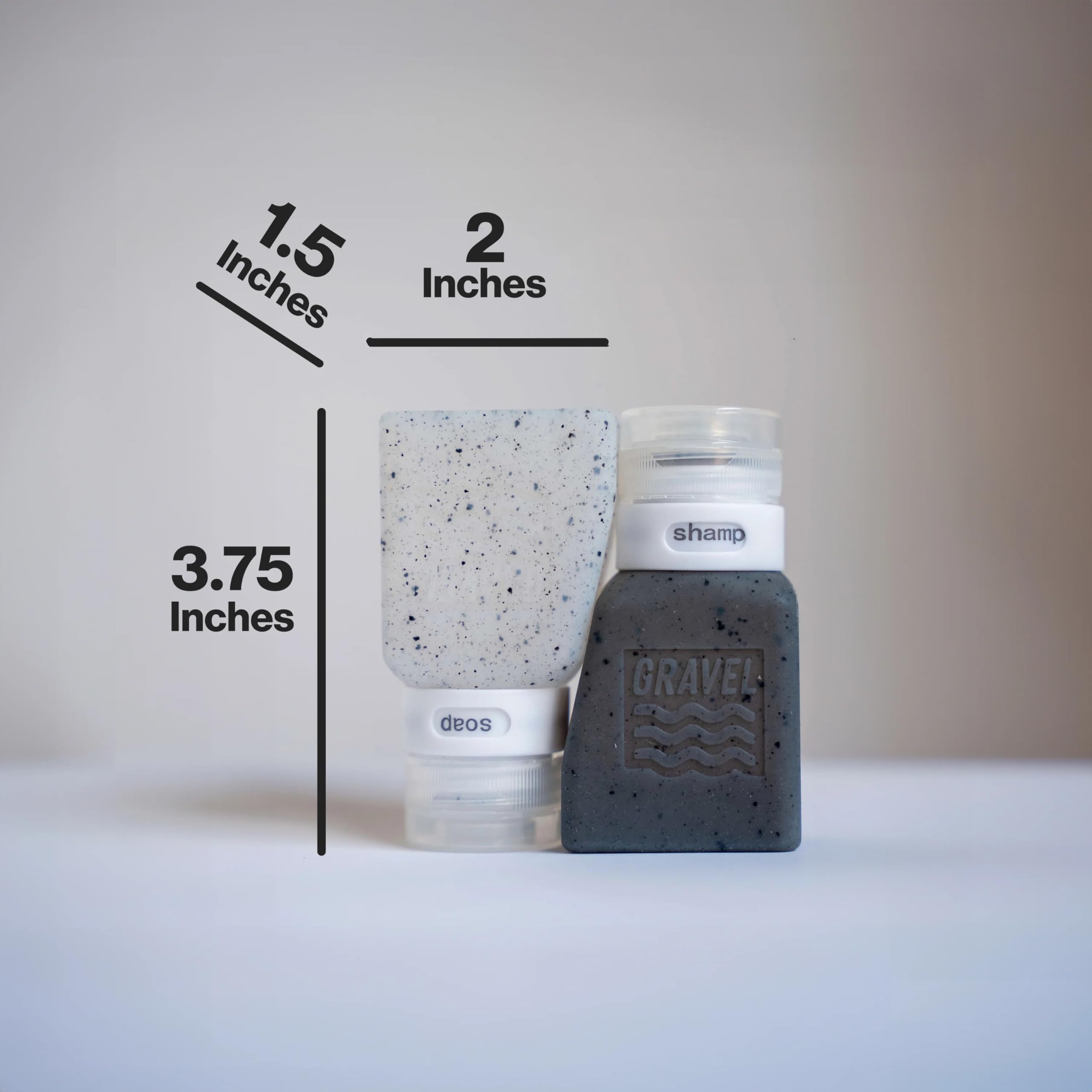 Gravel clear and gray bottles show content while staying stylish