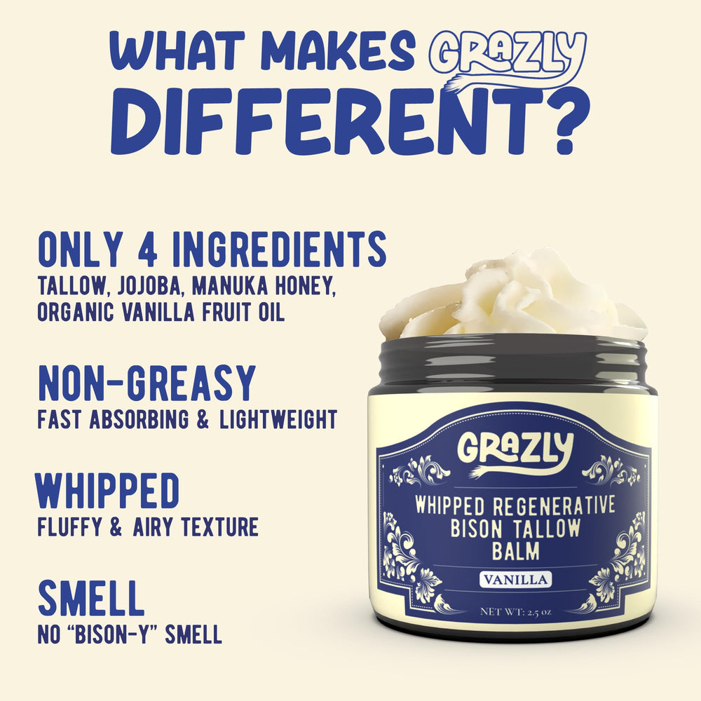 Grazly bison-tallow-balm closeup texture highlighting non-greasy absorption