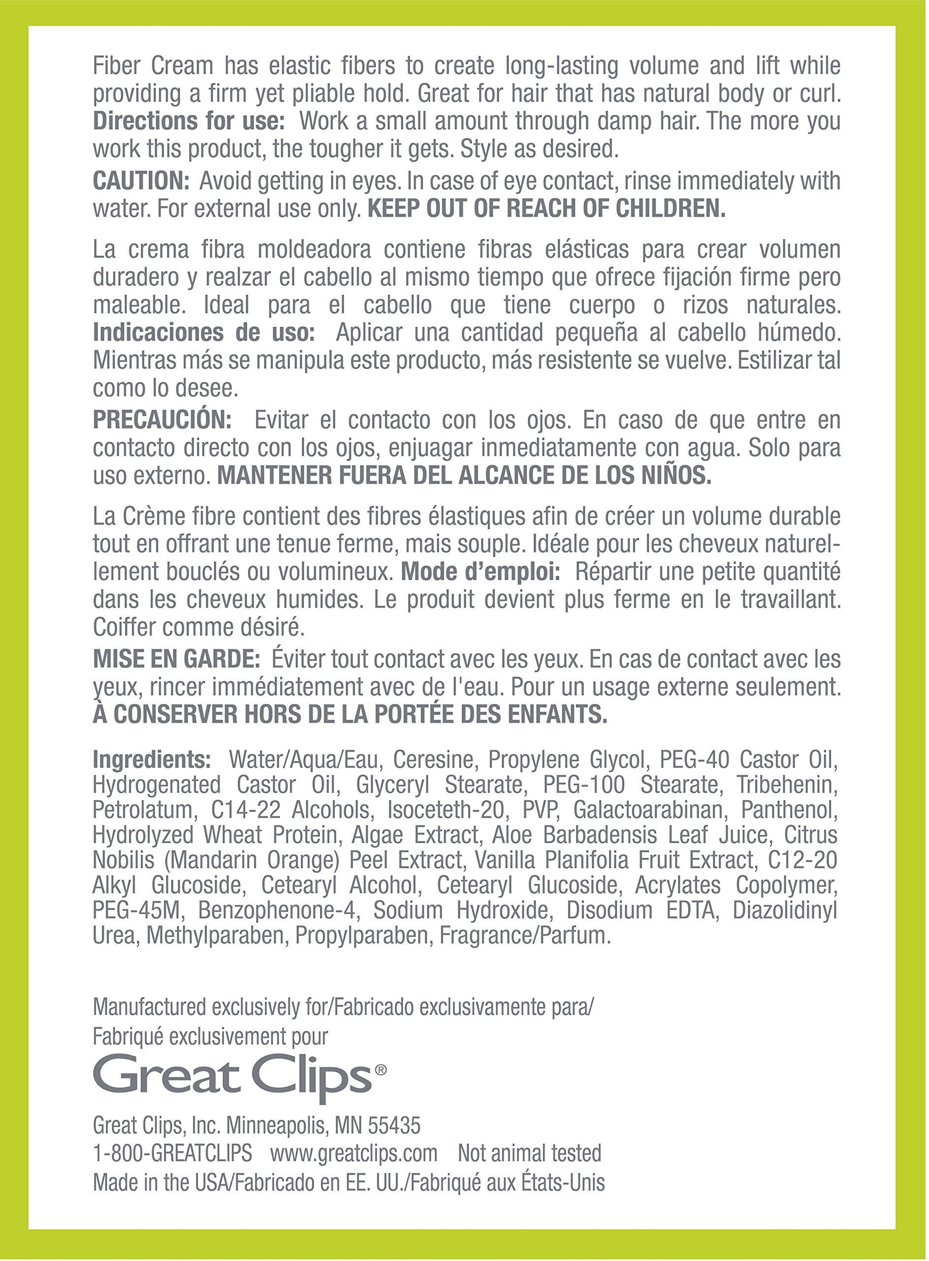 Great Clips Fiber Cream, se lava fácilmente y sin acumulación.