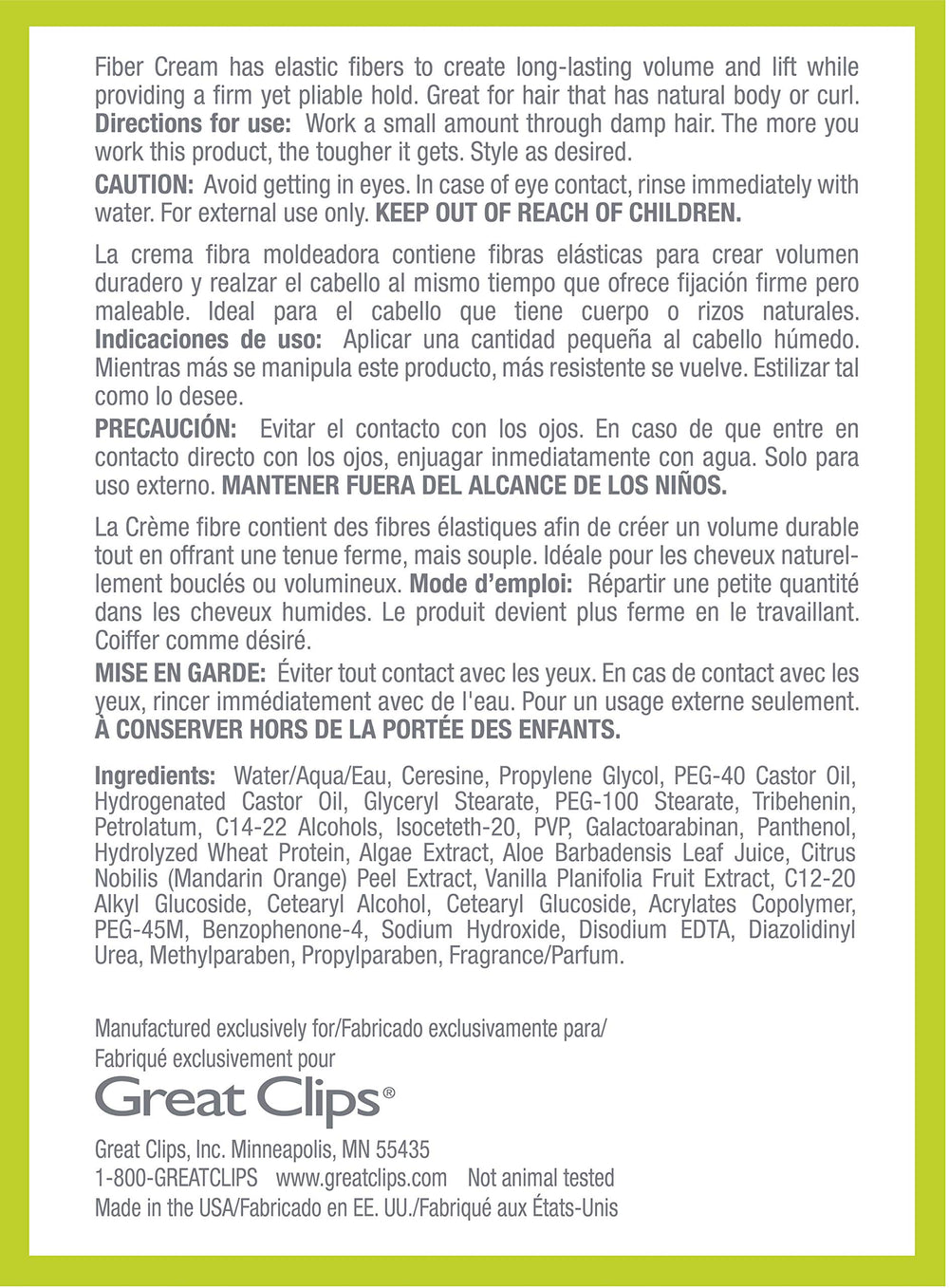 Great Clips Fiber Cream, se lava fácilmente y sin acumulación.