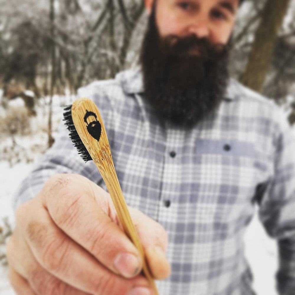 Green Beard Grmng bamboo handle close-up highlights sustainable design.