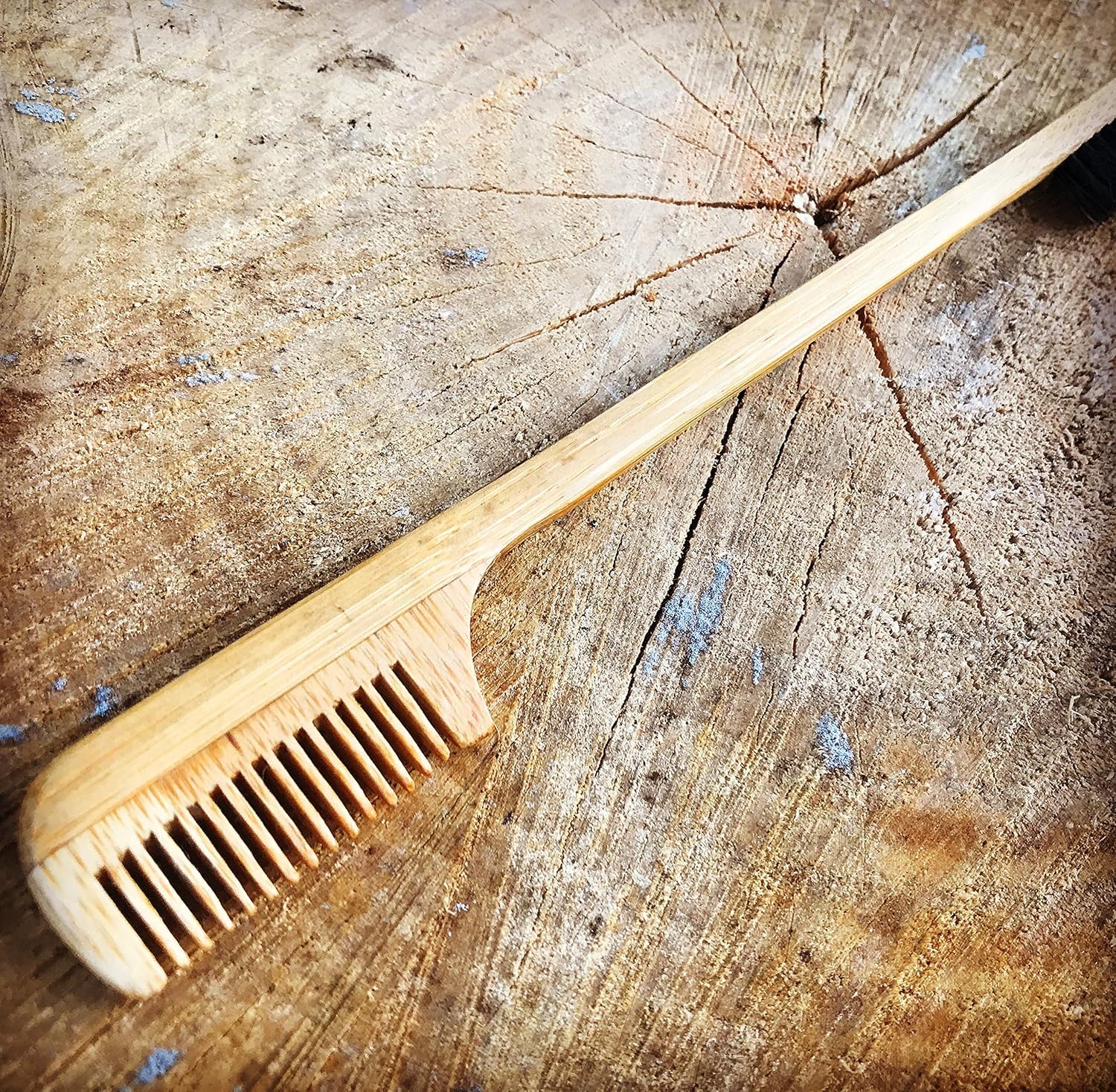 Green Beard Grmng mustache grooming session with brush and comb.