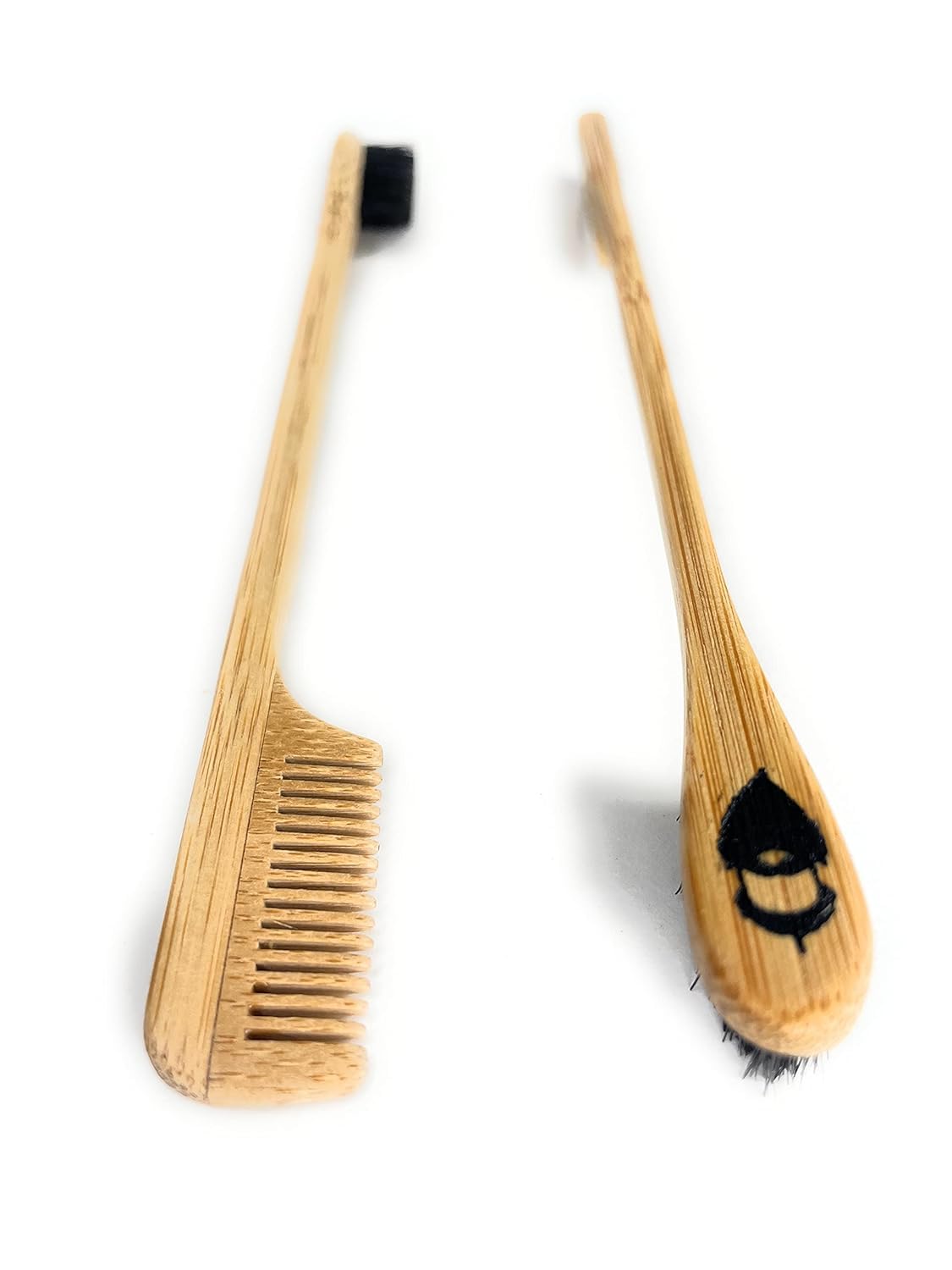 Green Beard Grmng sapling mustache comb for even wax distribution.