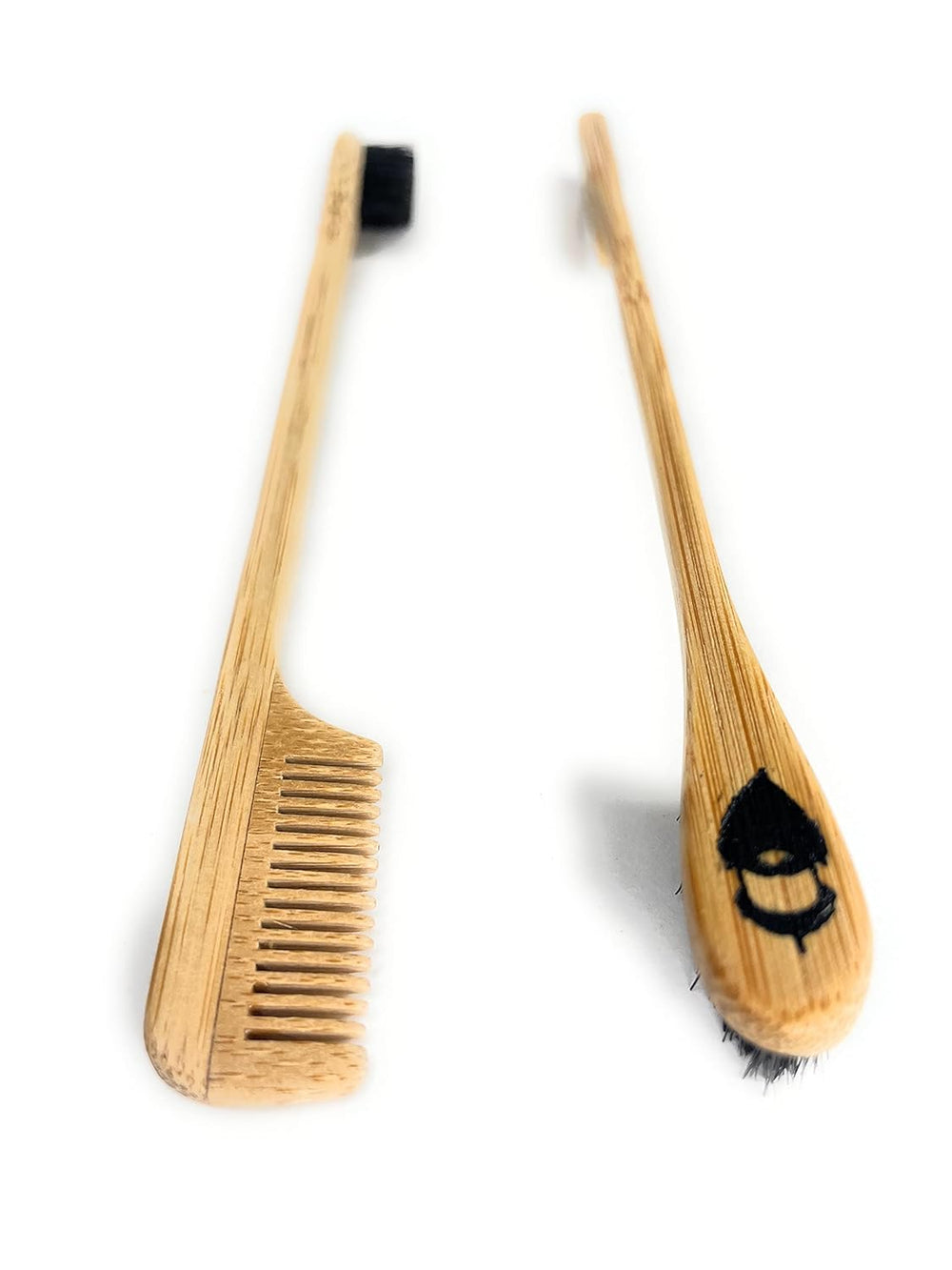 Green Beard Grmng sapling mustache comb for even wax distribution.
