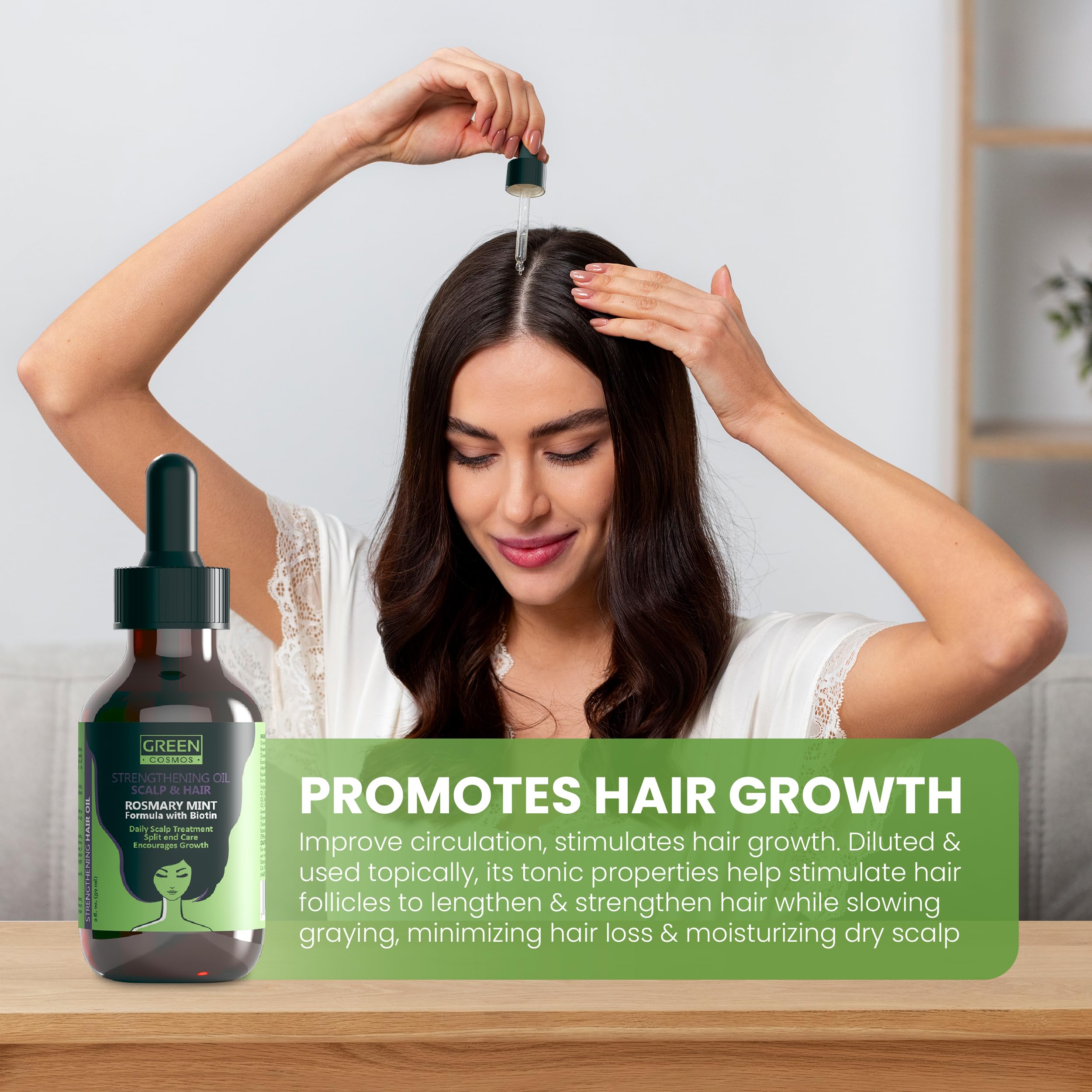 Green Cosmos Rosemary Oil helps eyebrow and lash health with targeted application