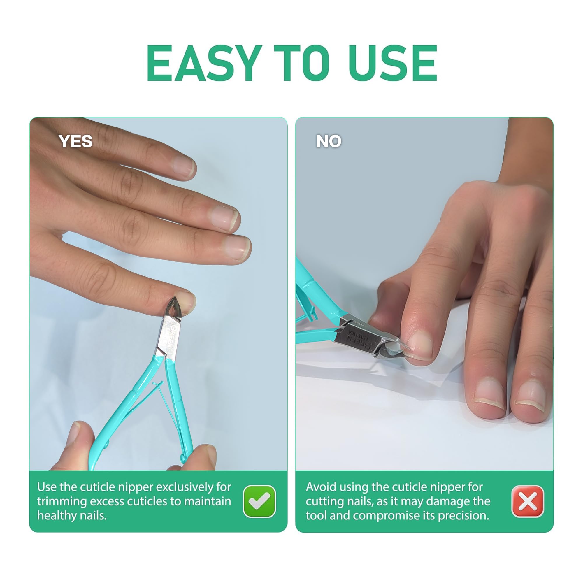 Green Estetica cuticle trimmer in a pedicure setup for prep work.