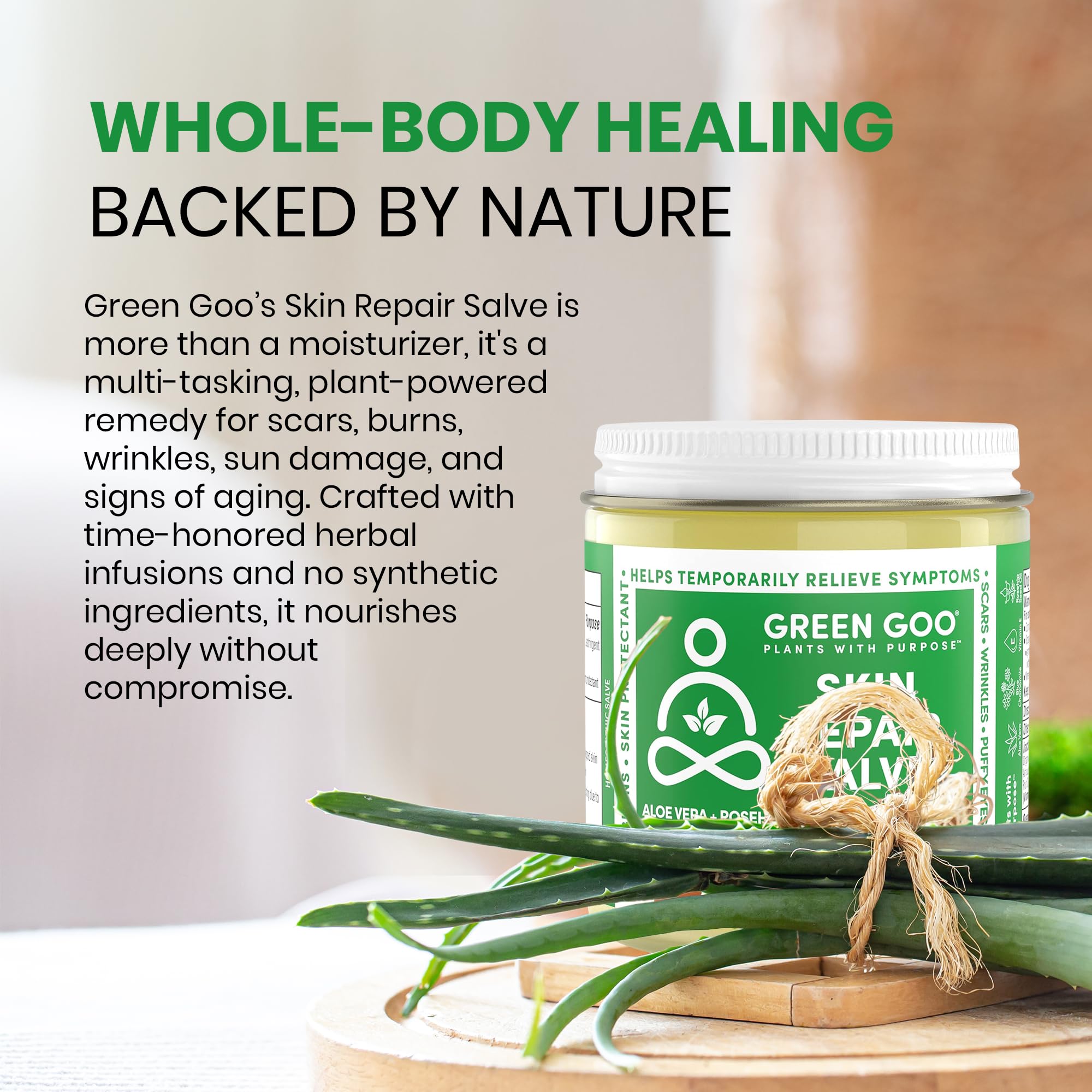 Green Goo branding on eco-friendly packaging for skin care.