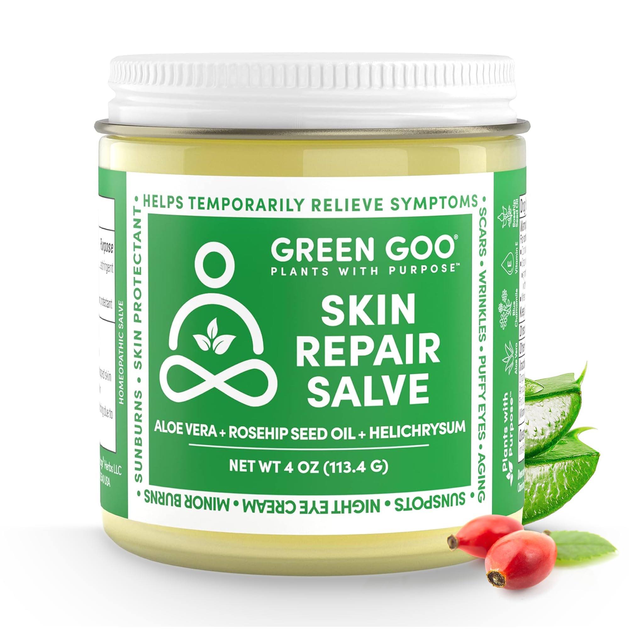 Rosehip Seed Oil in Green Goo Salve nourishes sun-exposed skin.