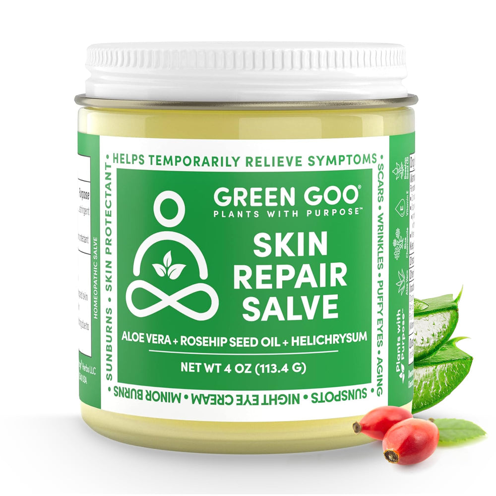 Rosehip Seed Oil in Green Goo Salve nourishes sun-exposed skin.